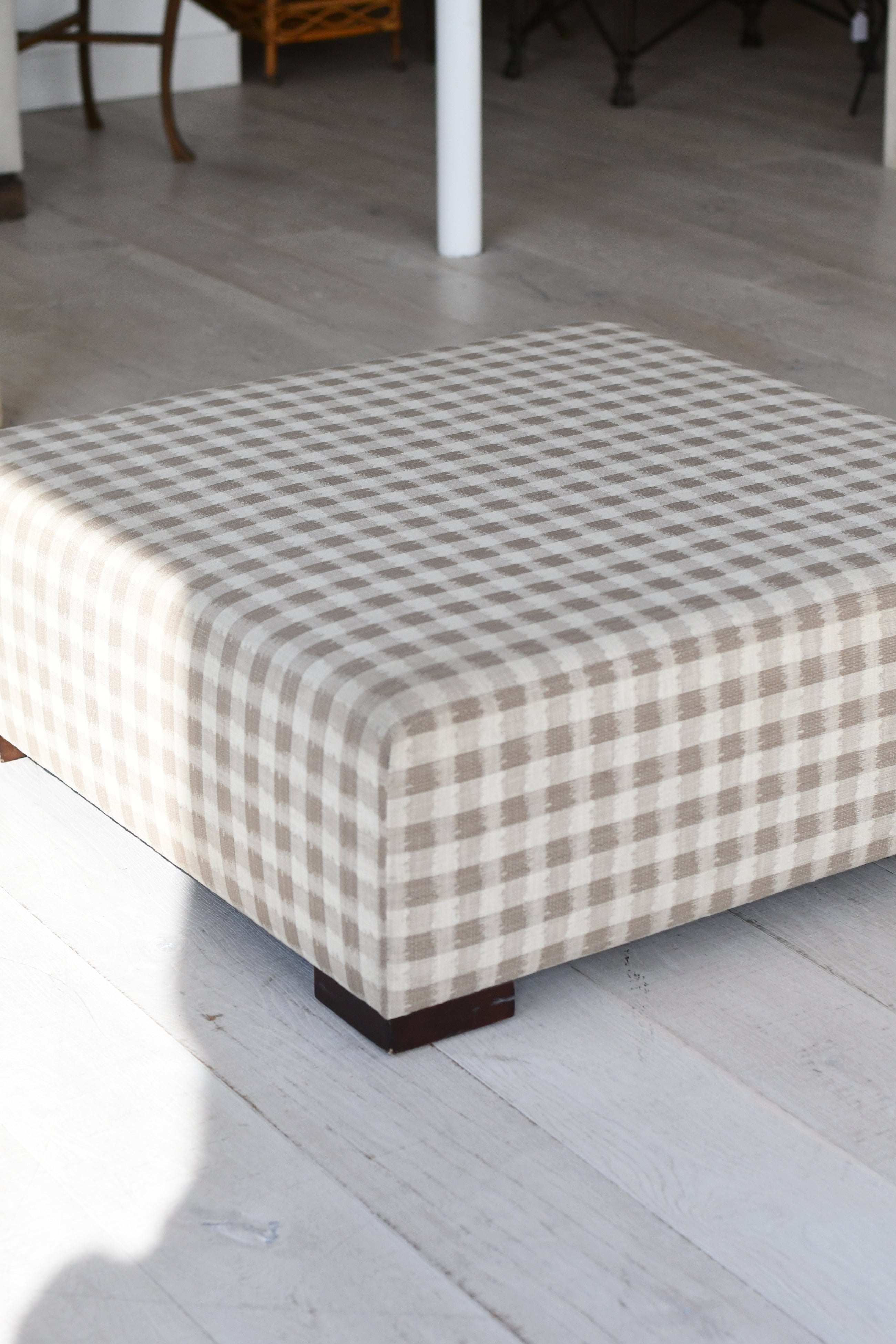 Oversized Upholstered Checkered Ottoman
