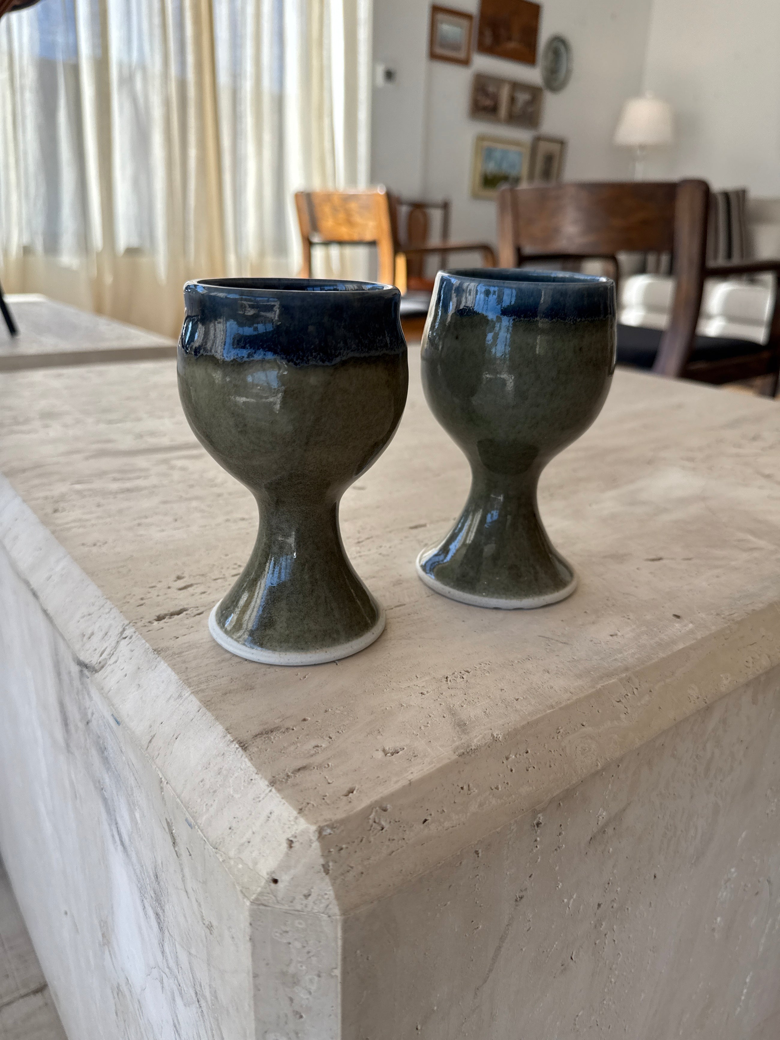 Pair of Hand-Thrown Ceramic Goblets