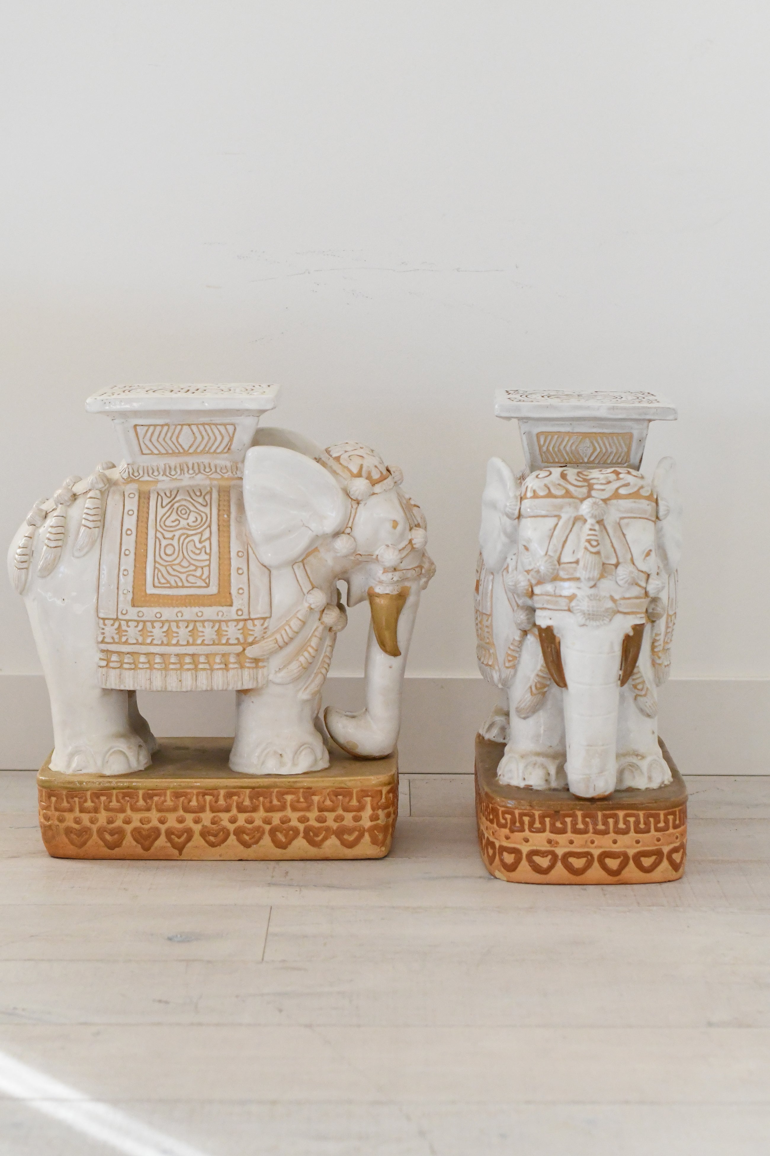 Pair of Asian Ceramic Elephant Tables/Plantstands