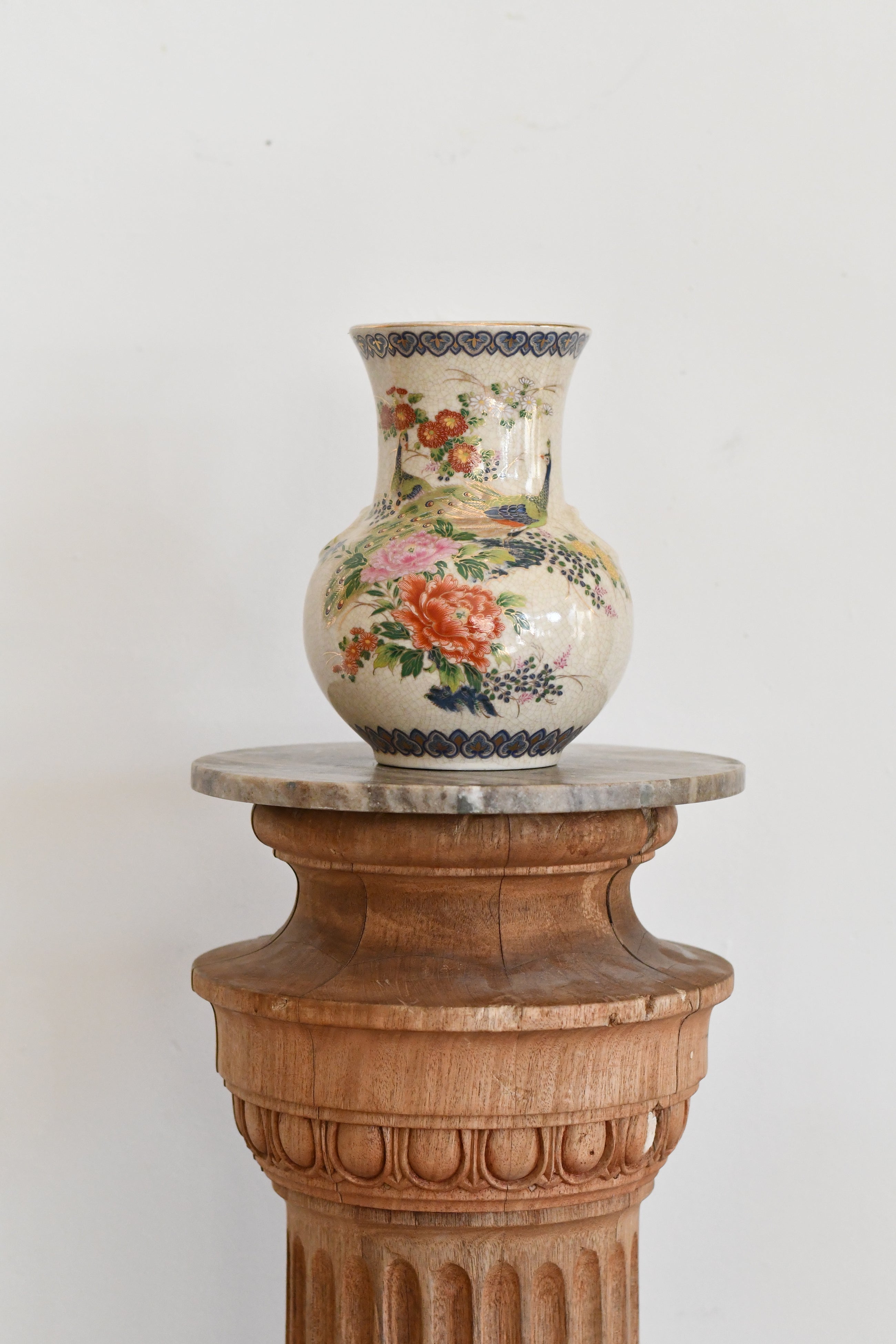 Vintage Floral & Bird Porcelain Vase