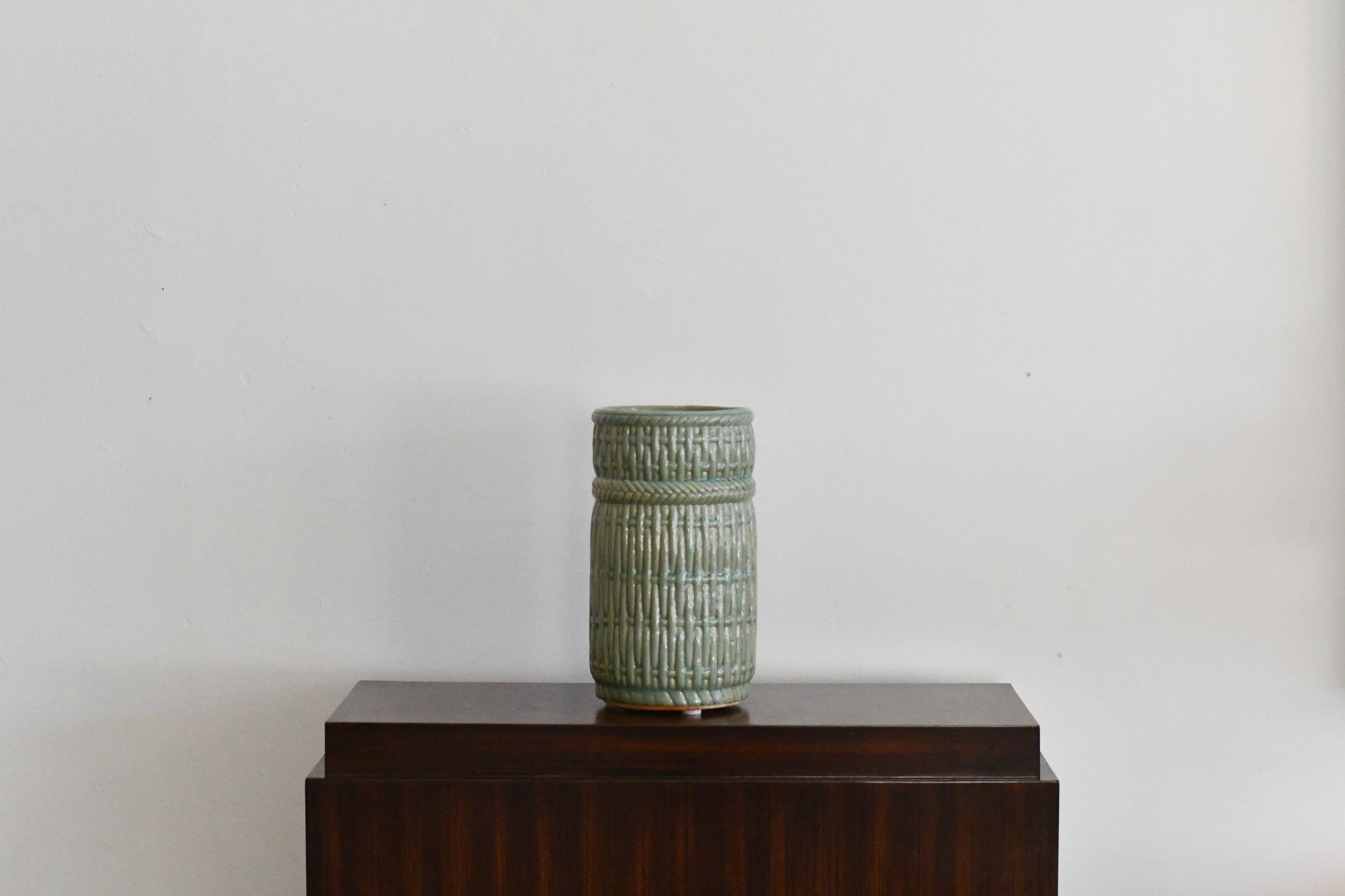 Antique Green Glazed Pottery Vase