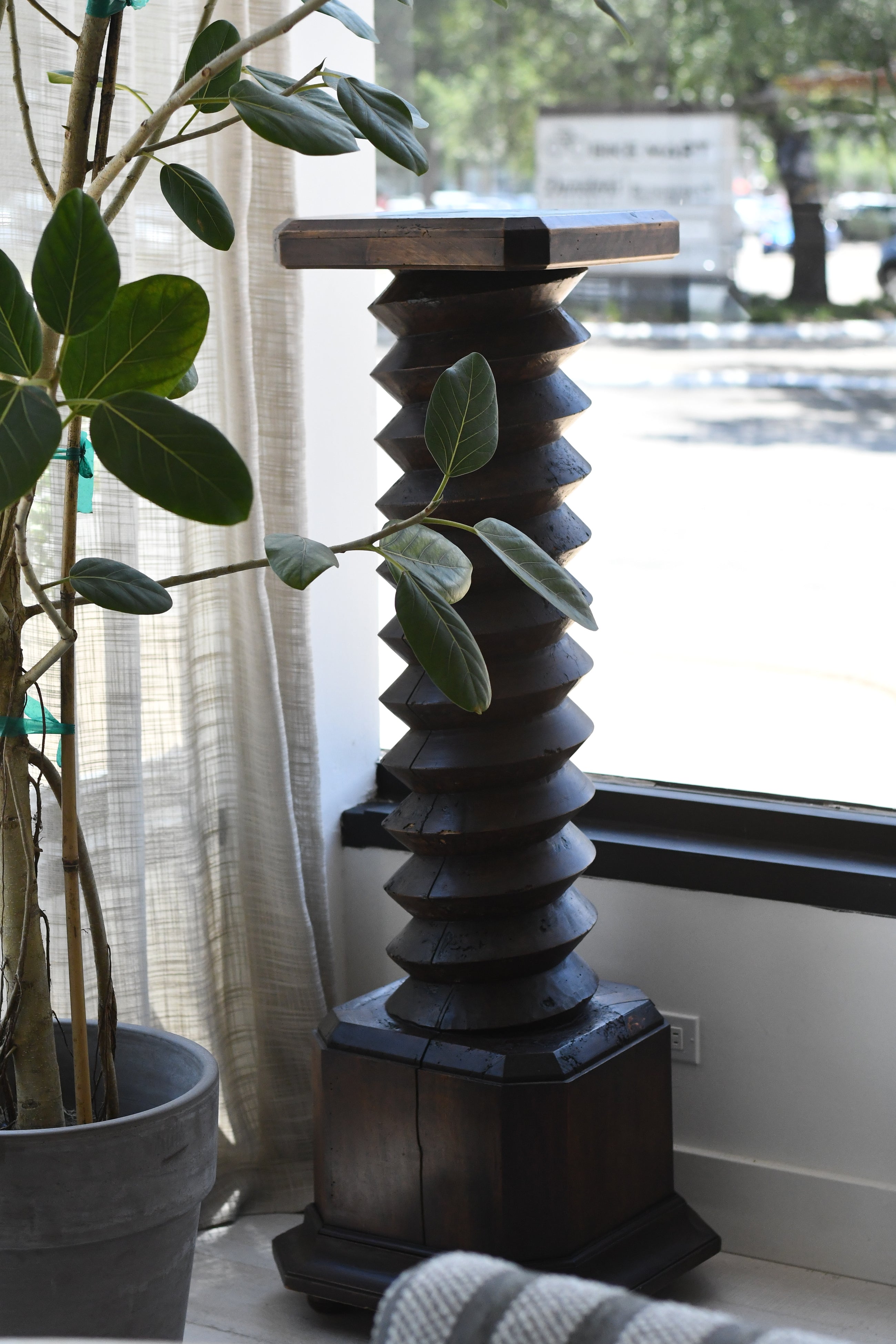 Tall Wooden Spiral Pedestal