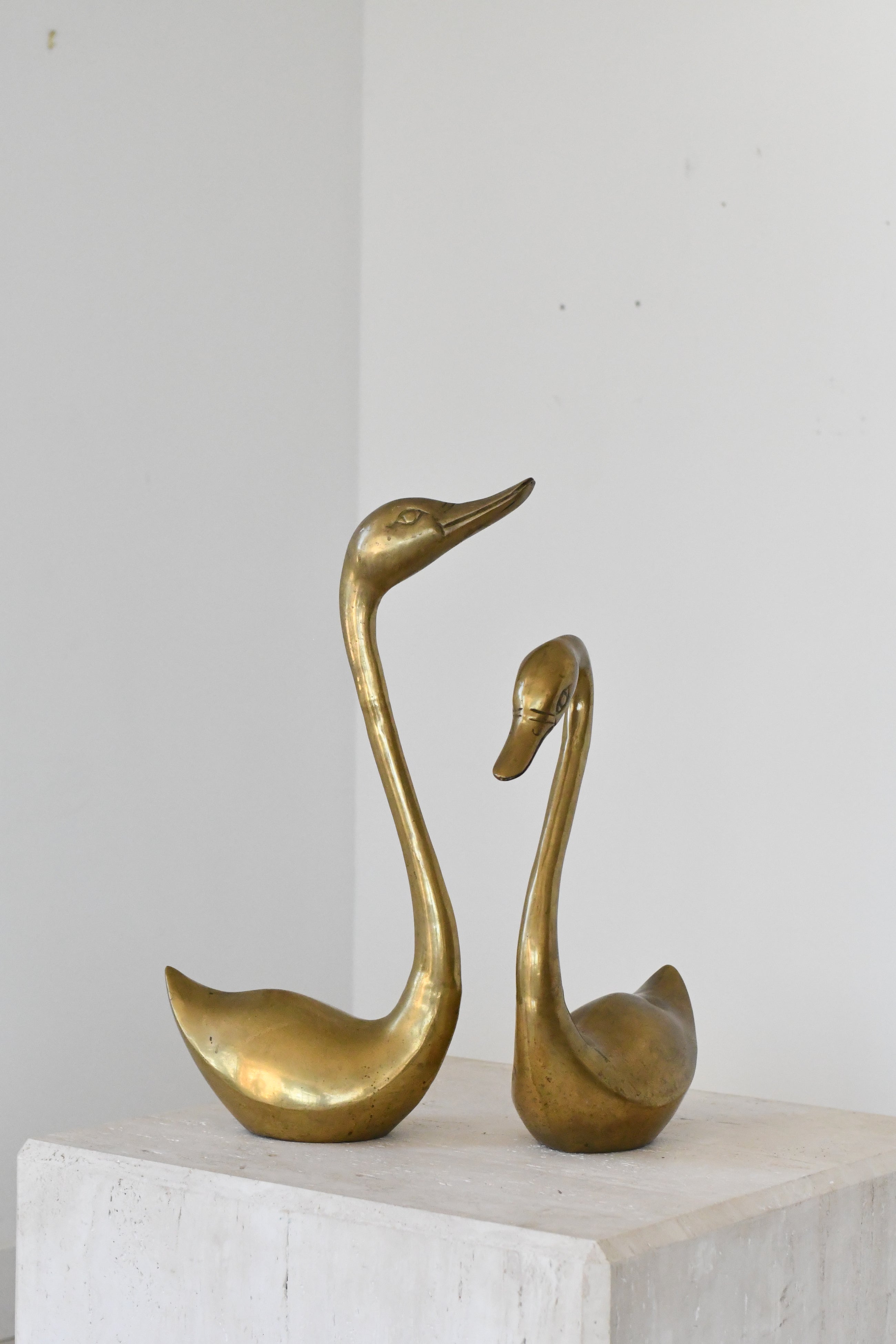 Pair of Vintage Brass Swans