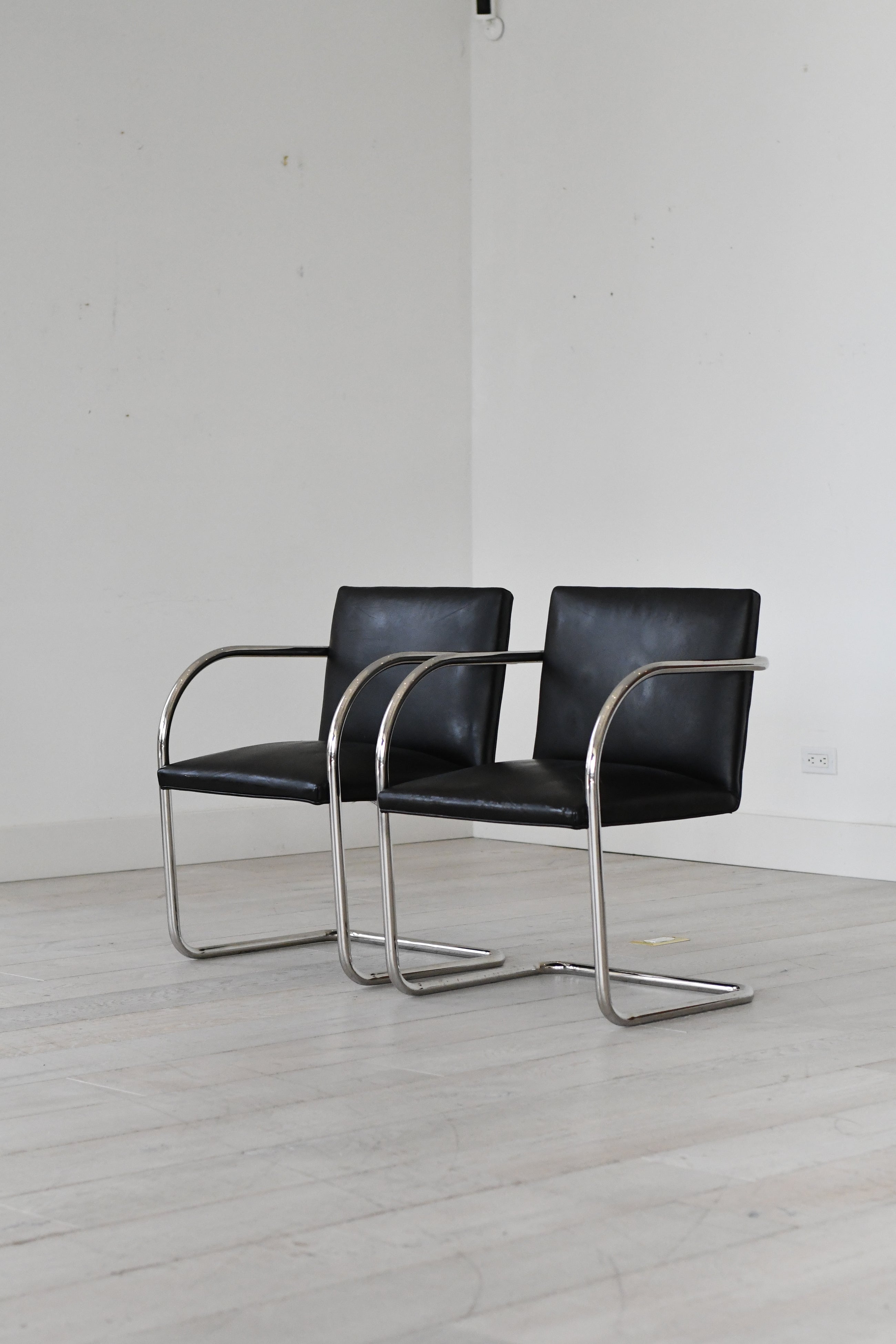 Knoll Brno Black Leather and Chrome Chairs, Set of 2