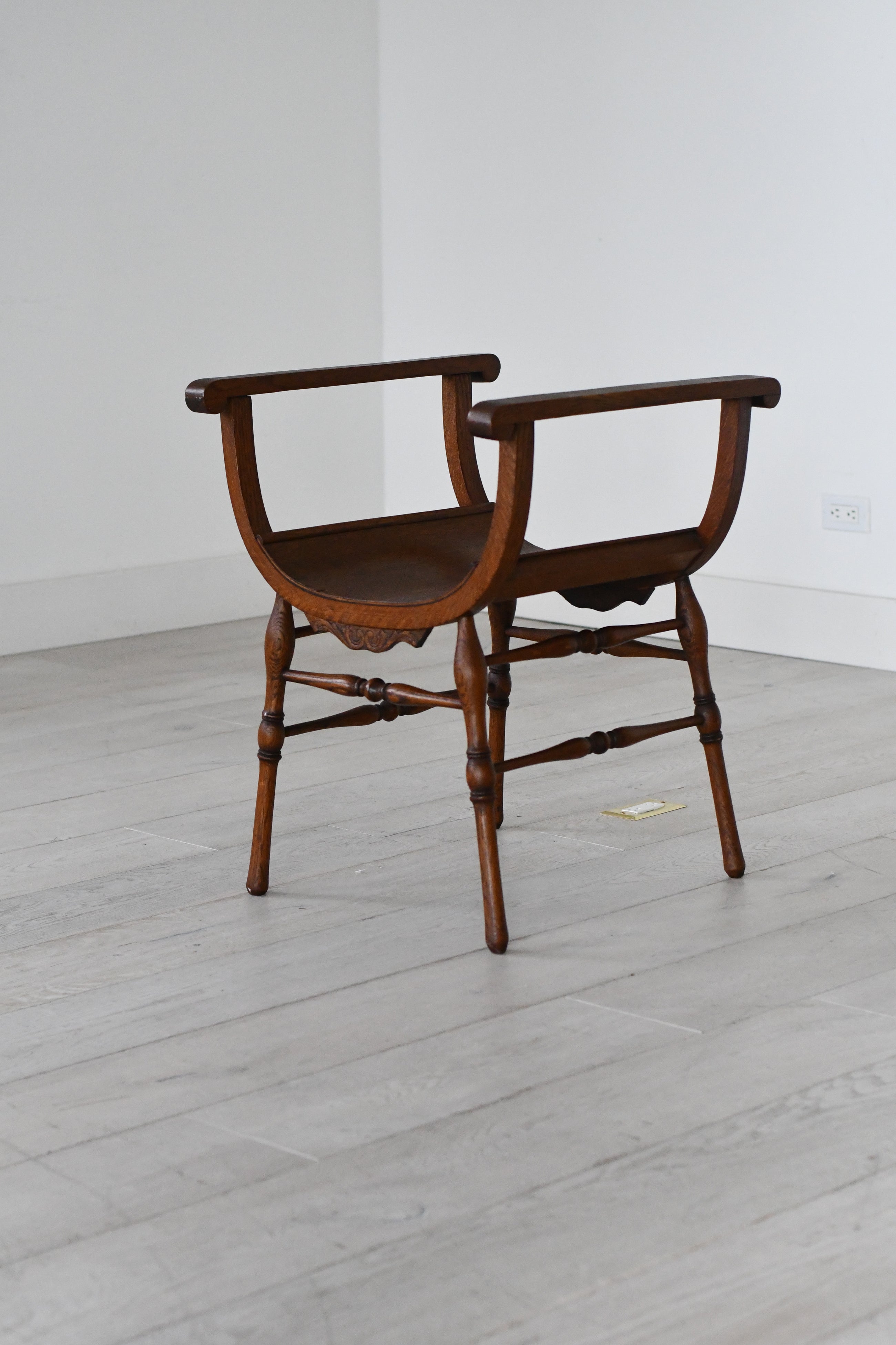 Vintage Curved-Arm Wooden Accent Chair
