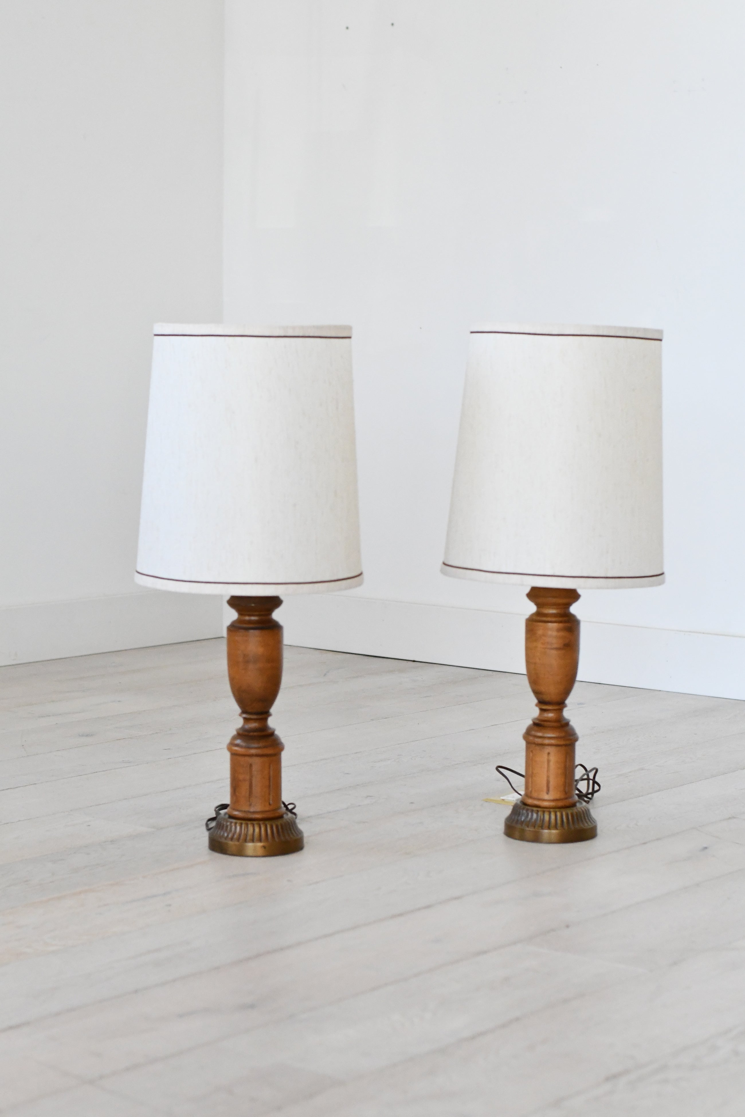 Pair of Vintage Turned Wood Table Lamps
