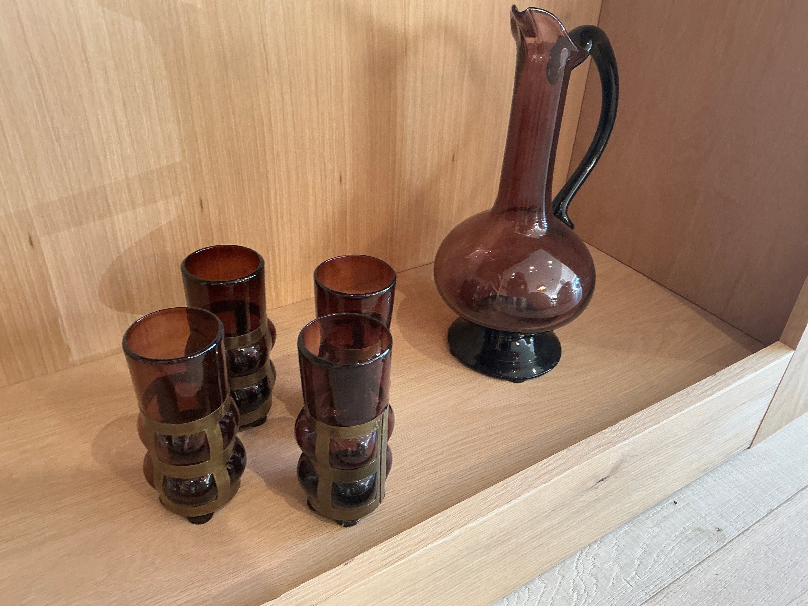 Glass Pitcher and Caged Tumblers Set