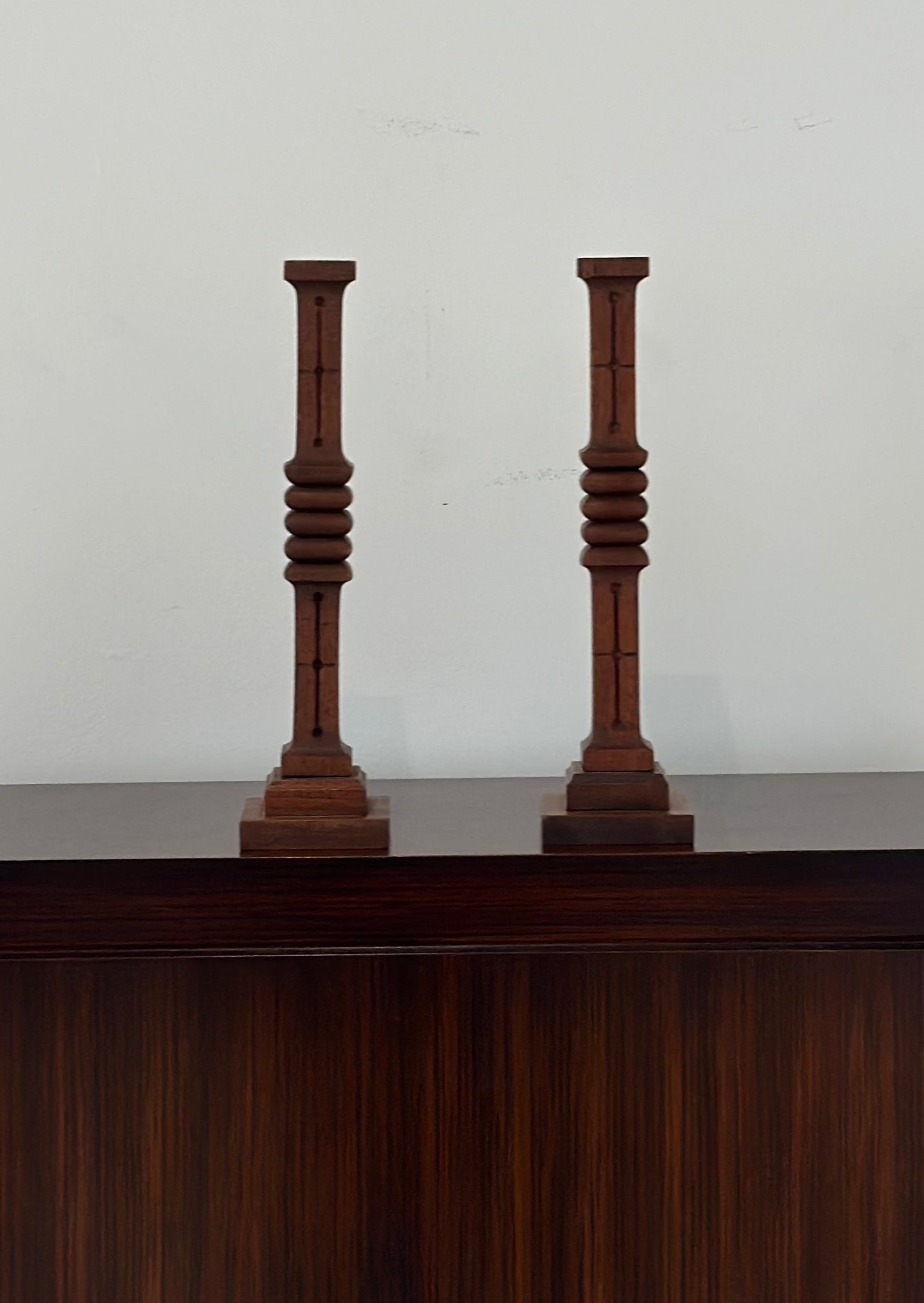 Pair of Antique Wooden Candlesticks