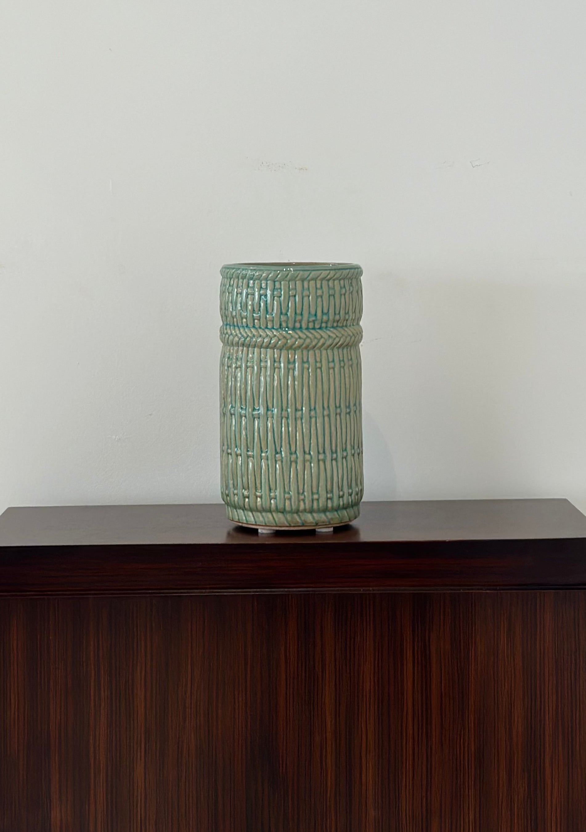 Antique Green Glazed Pottery Vase