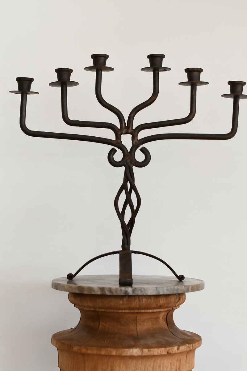 Hand-Forged Seven-Arm Wrought Iron Candelabra