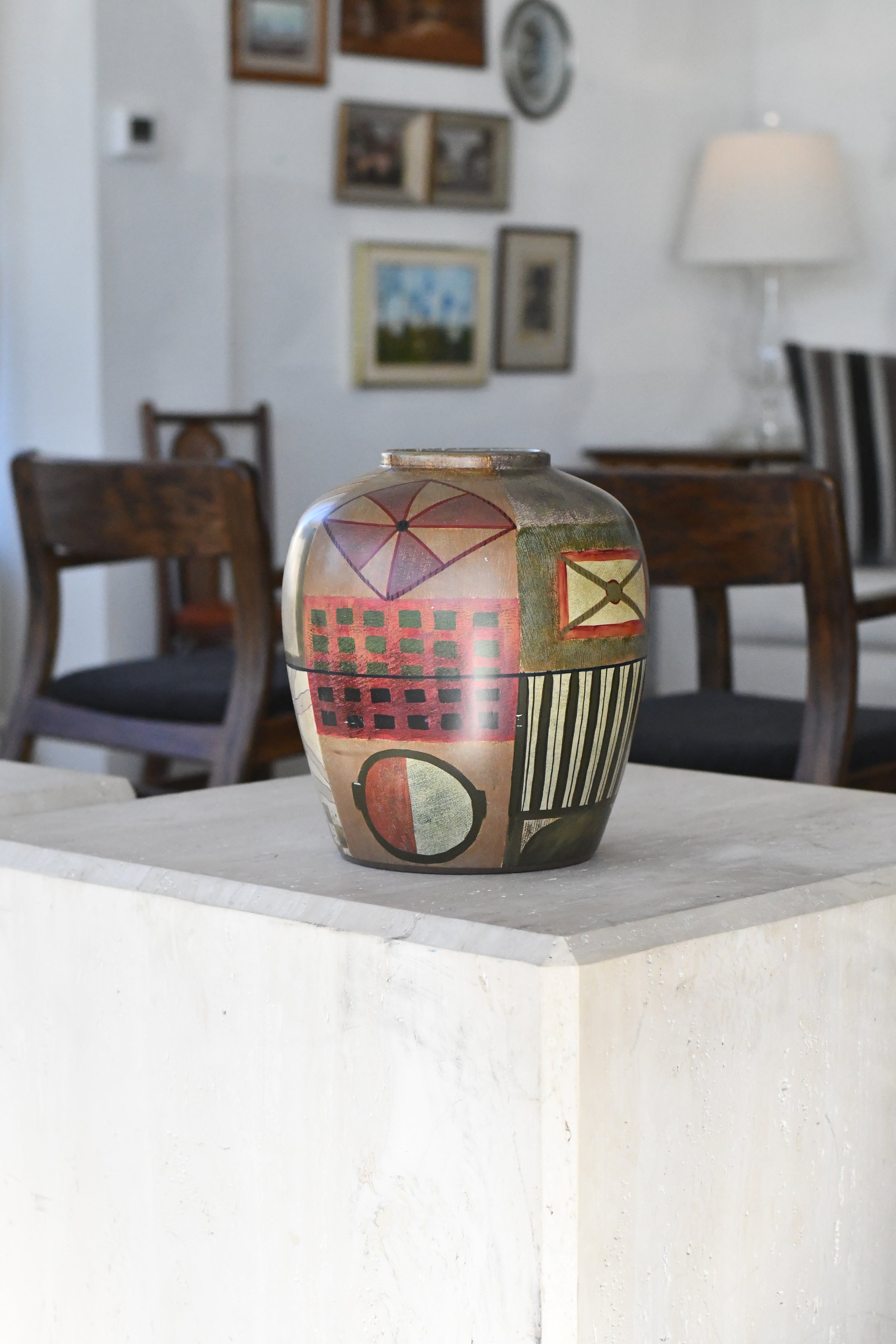 Geometric Painted Pottery Vase