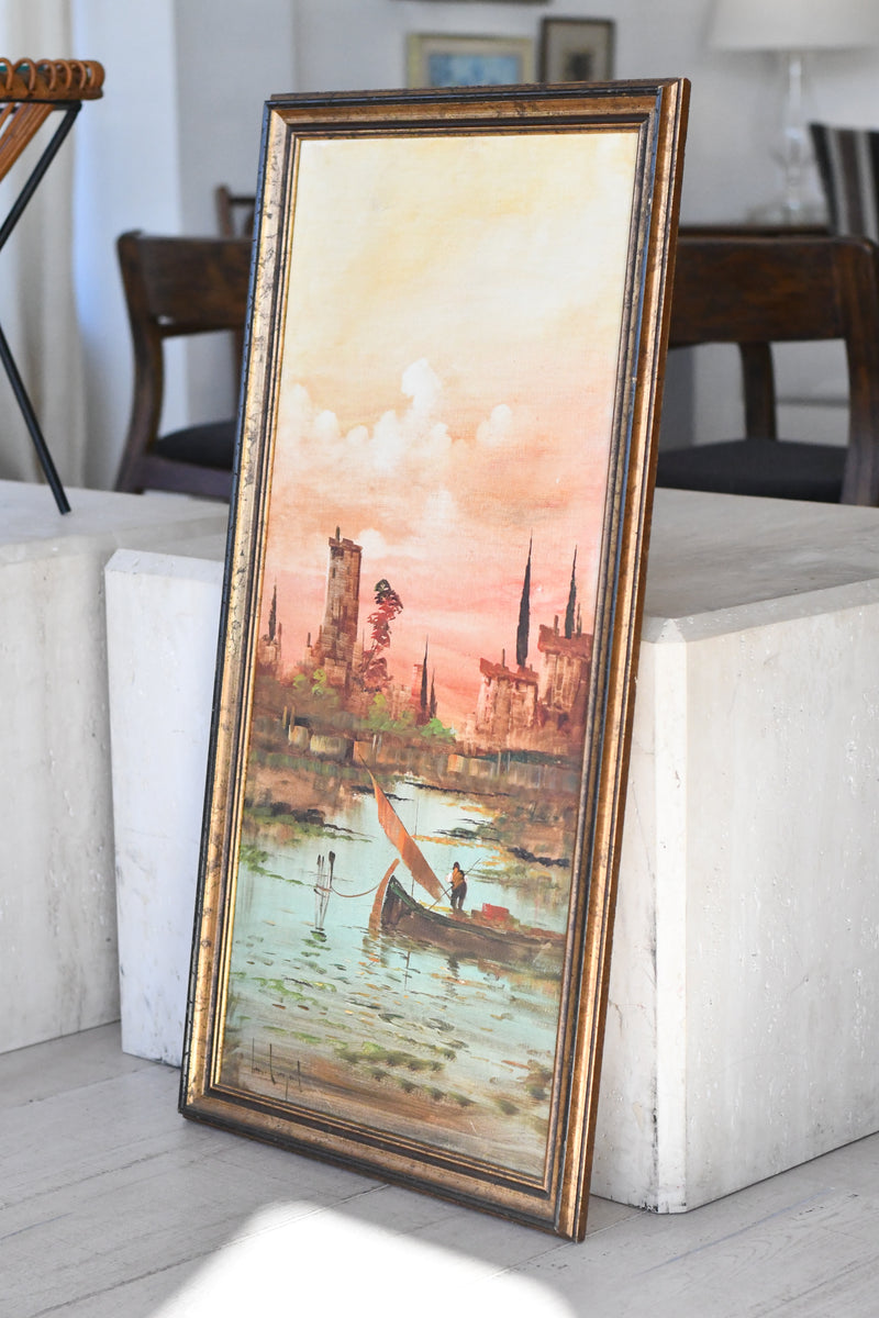 Tall Framed Venetian Canal Painting