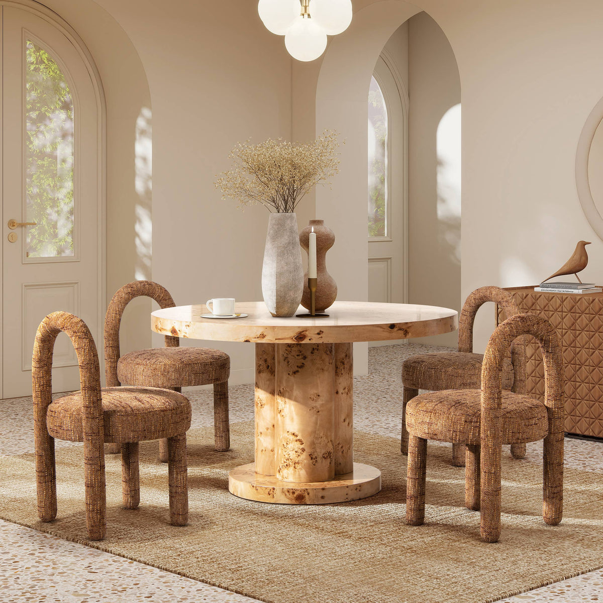 Penny Round Arched Upholstered Dining Side Chair, Set of 4: Golden Rust Orange