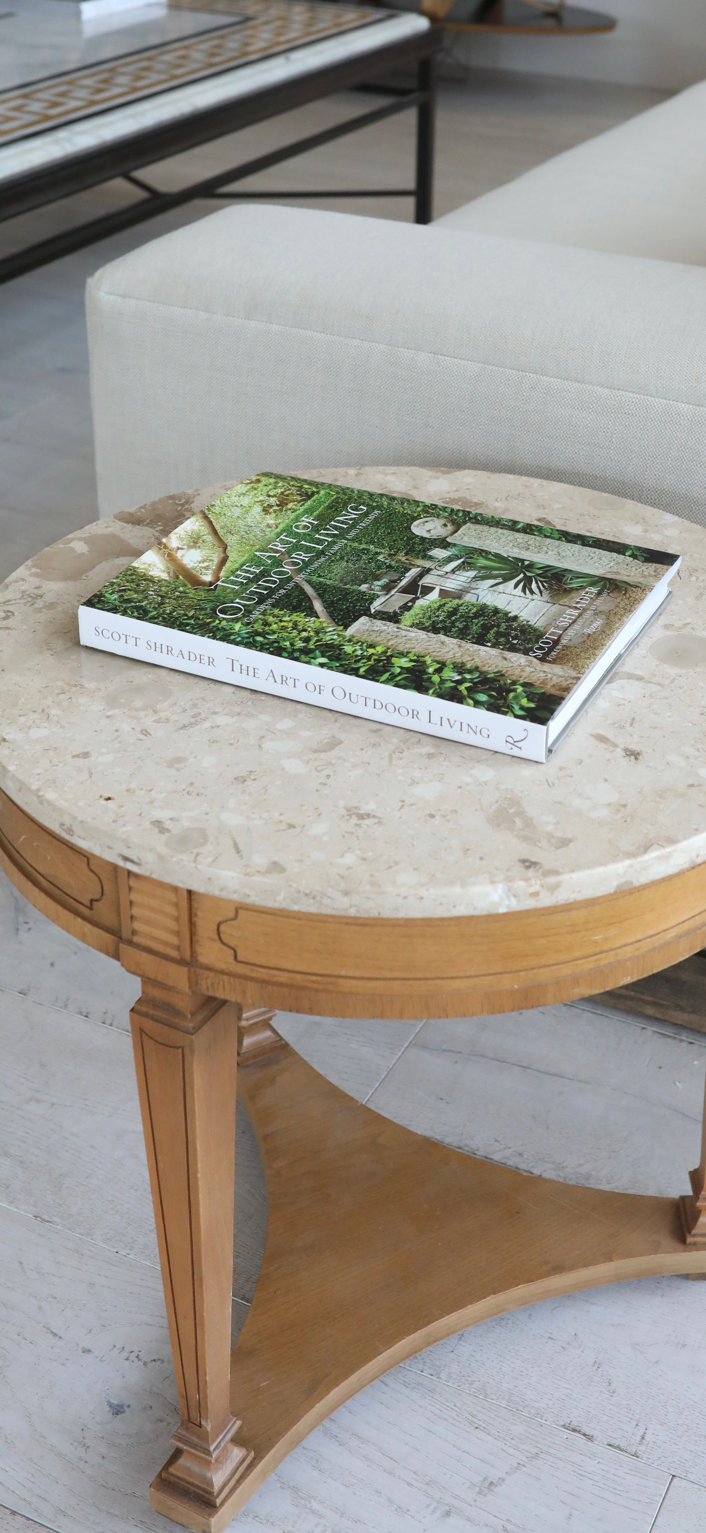 Marble-Top Inlaid Side Table