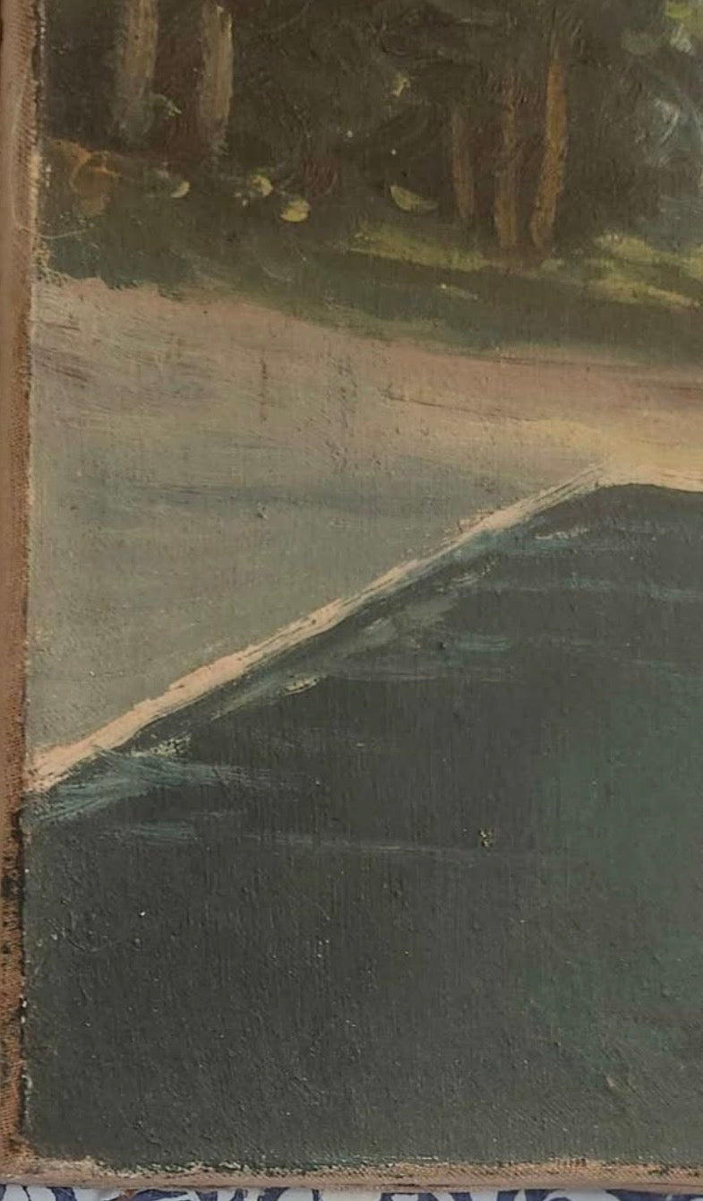 Vintage Persian Architectural Oil Painting — Blue Dome & Minarets (Mid-20th Century)