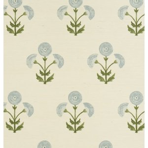 Laundry Room - Wallpaper Grasscloth - Floral Motif in Skyblue and beige