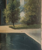 Vintage Persian Architectural Oil Painting — Blue Dome & Minarets (Mid-20th Century)