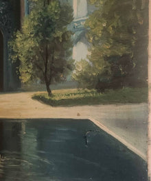 Vintage Persian Architectural Oil Painting — Blue Dome & Minarets (Mid-20th Century)