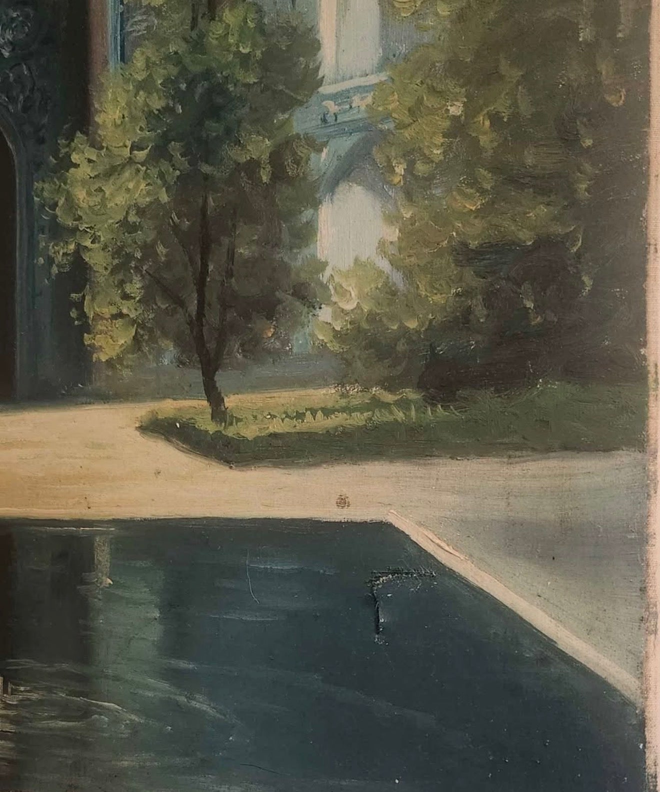 Vintage Persian Architectural Oil Painting — Blue Dome & Minarets (Mid-20th Century)