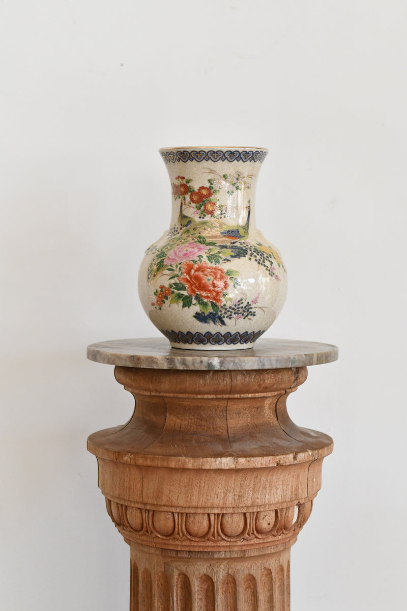 Vintage Floral & Bird Porcelain Vase