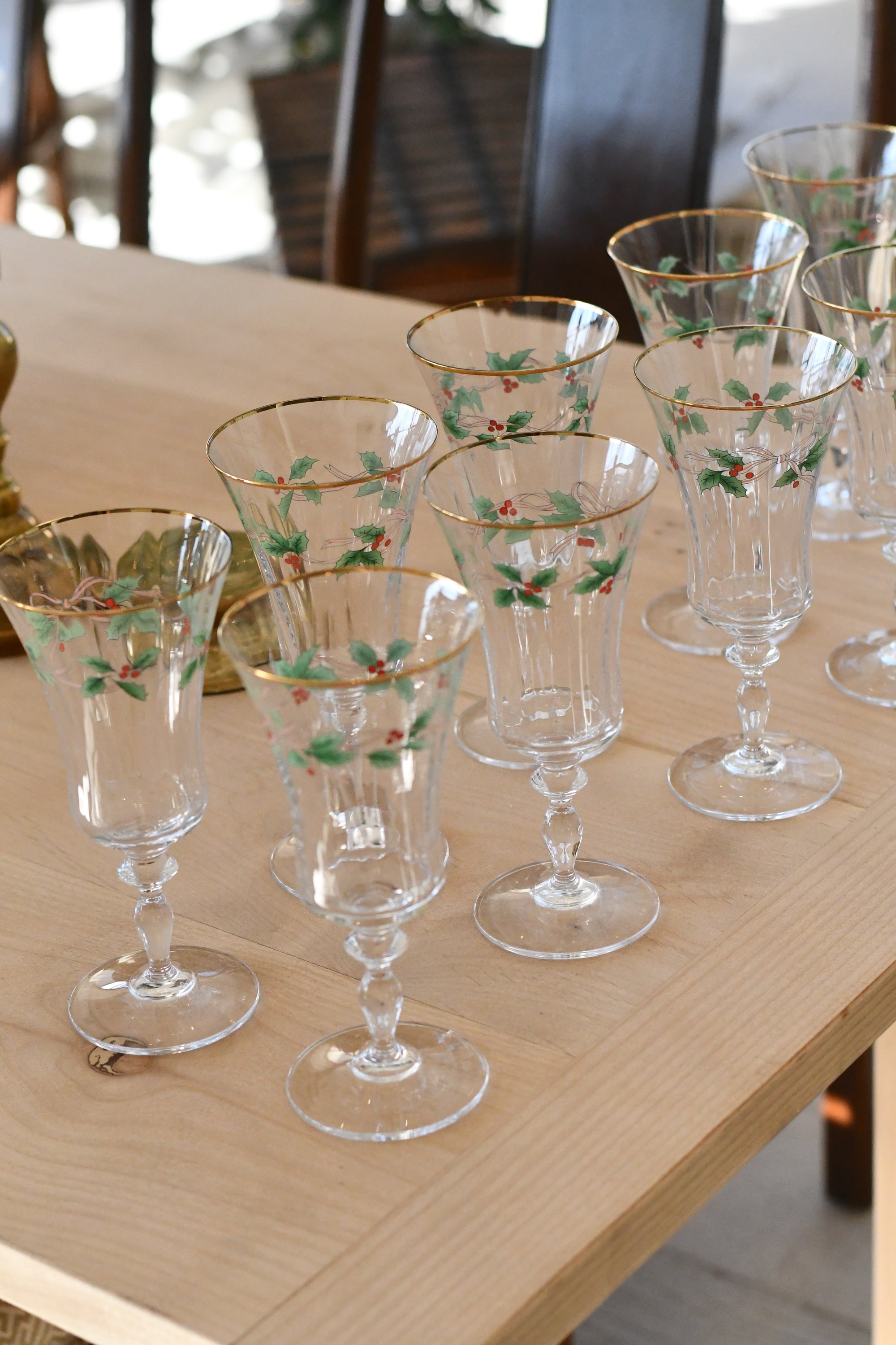 Mikasa Ribbon Holly Water Goblets - Set of 10