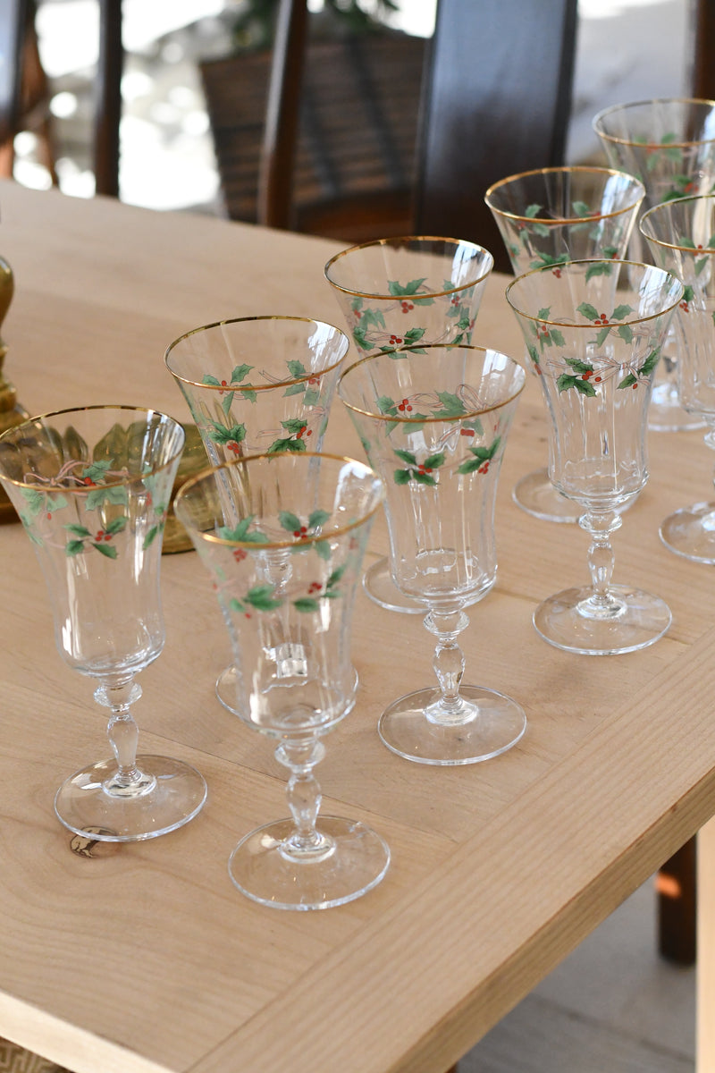 Mikasa Ribbon Holly Water Goblets - Set of 10