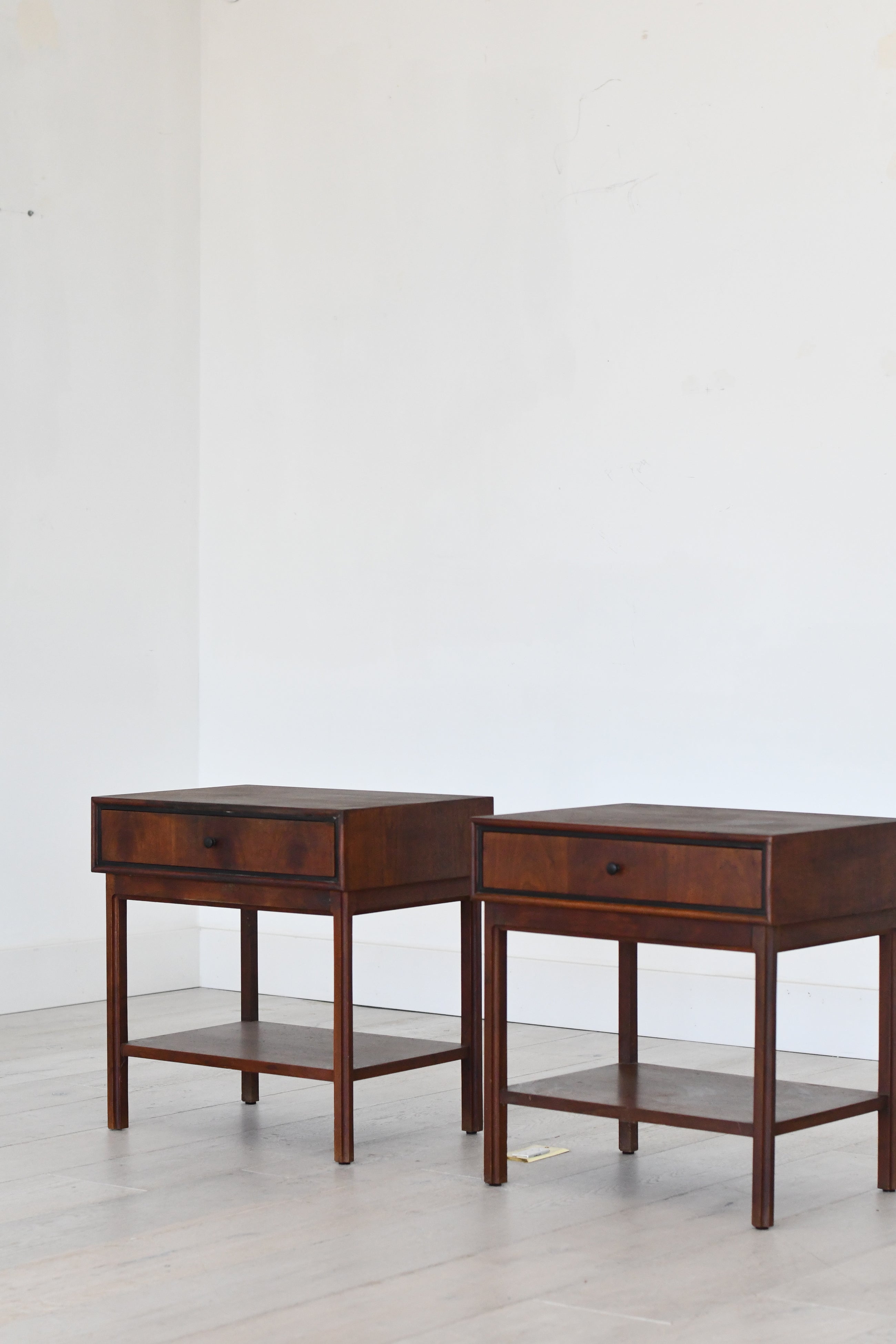 Pair of MCM solid walnut bedside tables by Jack Cartwright Founders Furniture