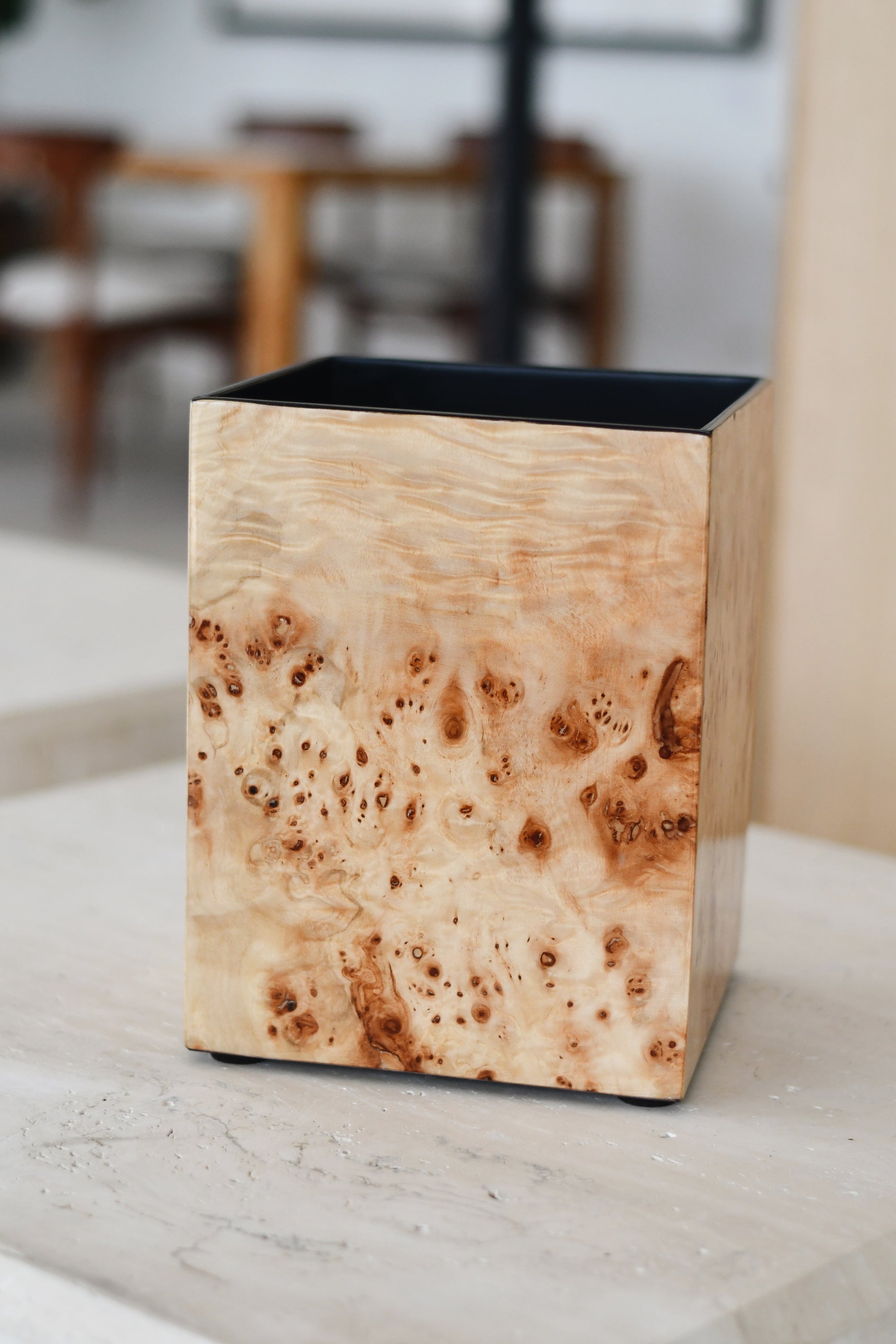 Burl Veneer Wastebin