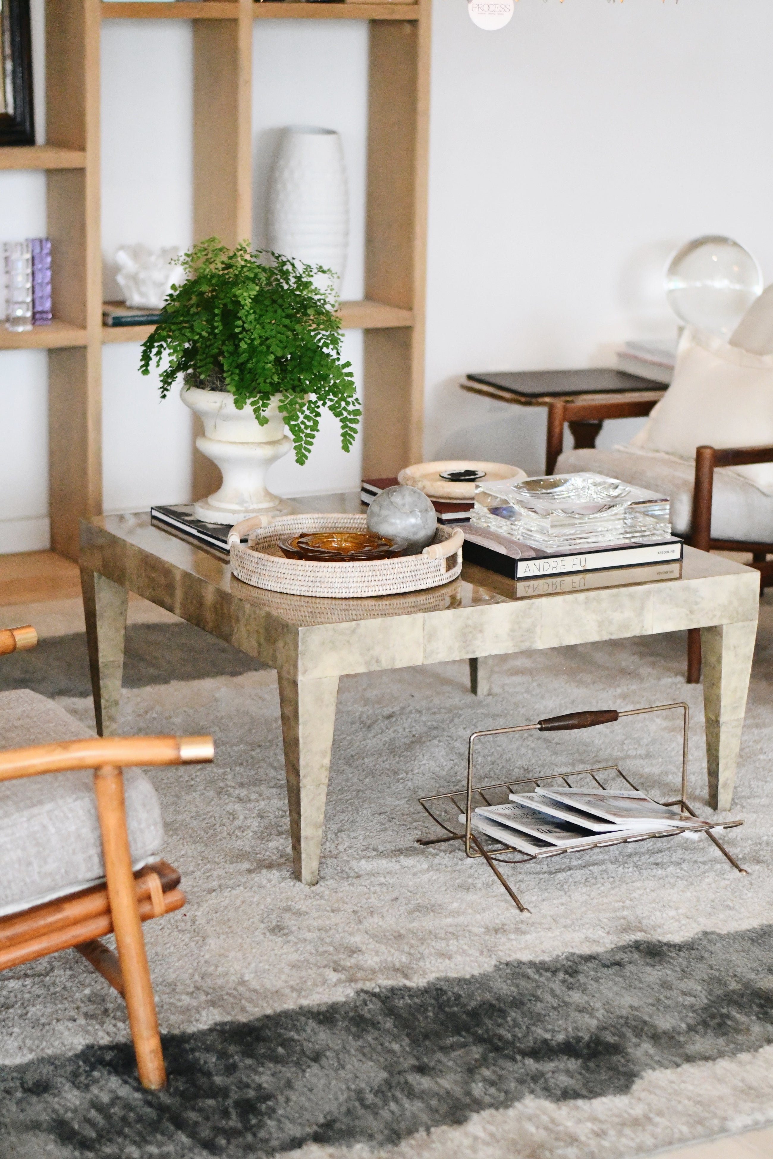 Vintage Craquelure Goatskin with Parchment Coffee Table by "Jimeco"