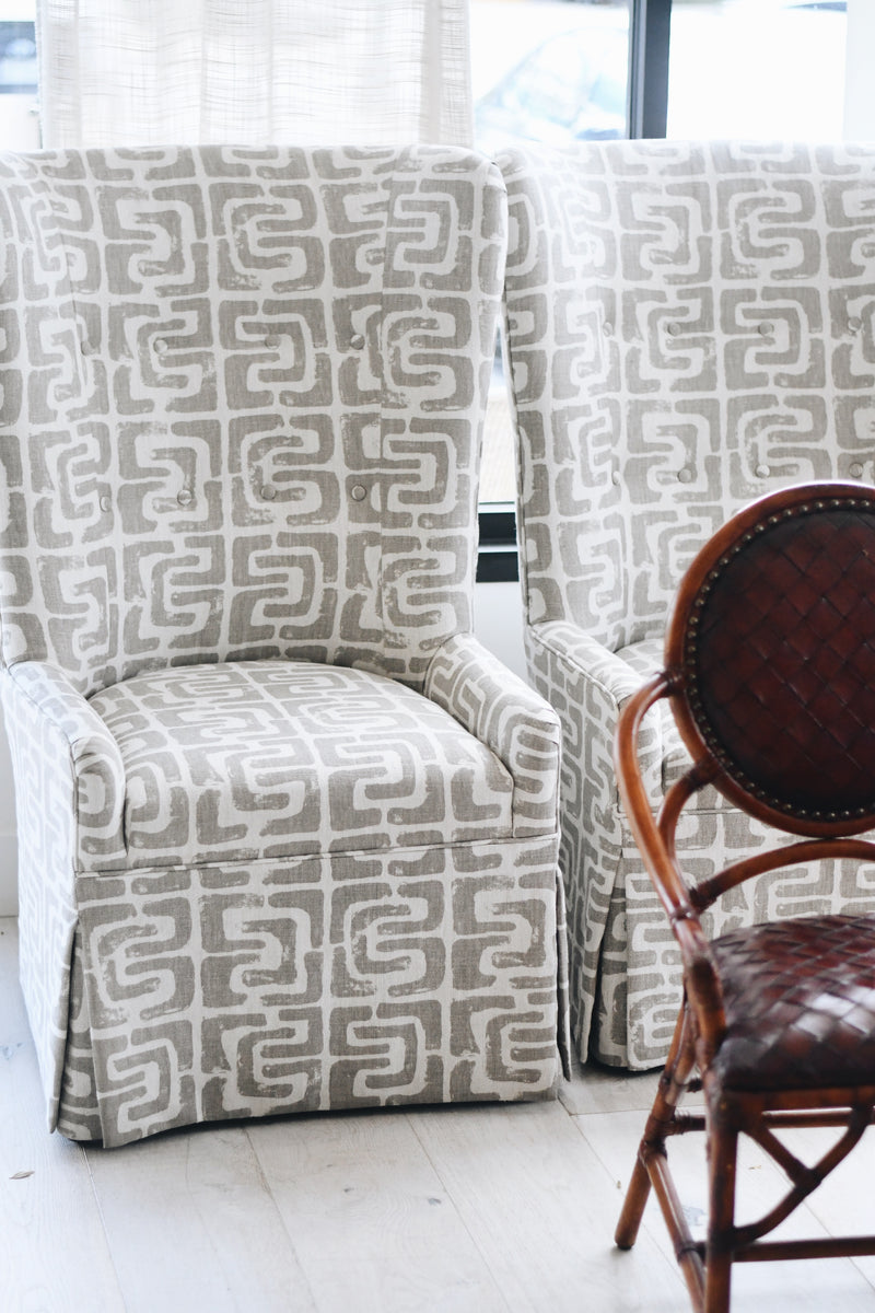 Geometric Print Wingback Captain's Chair