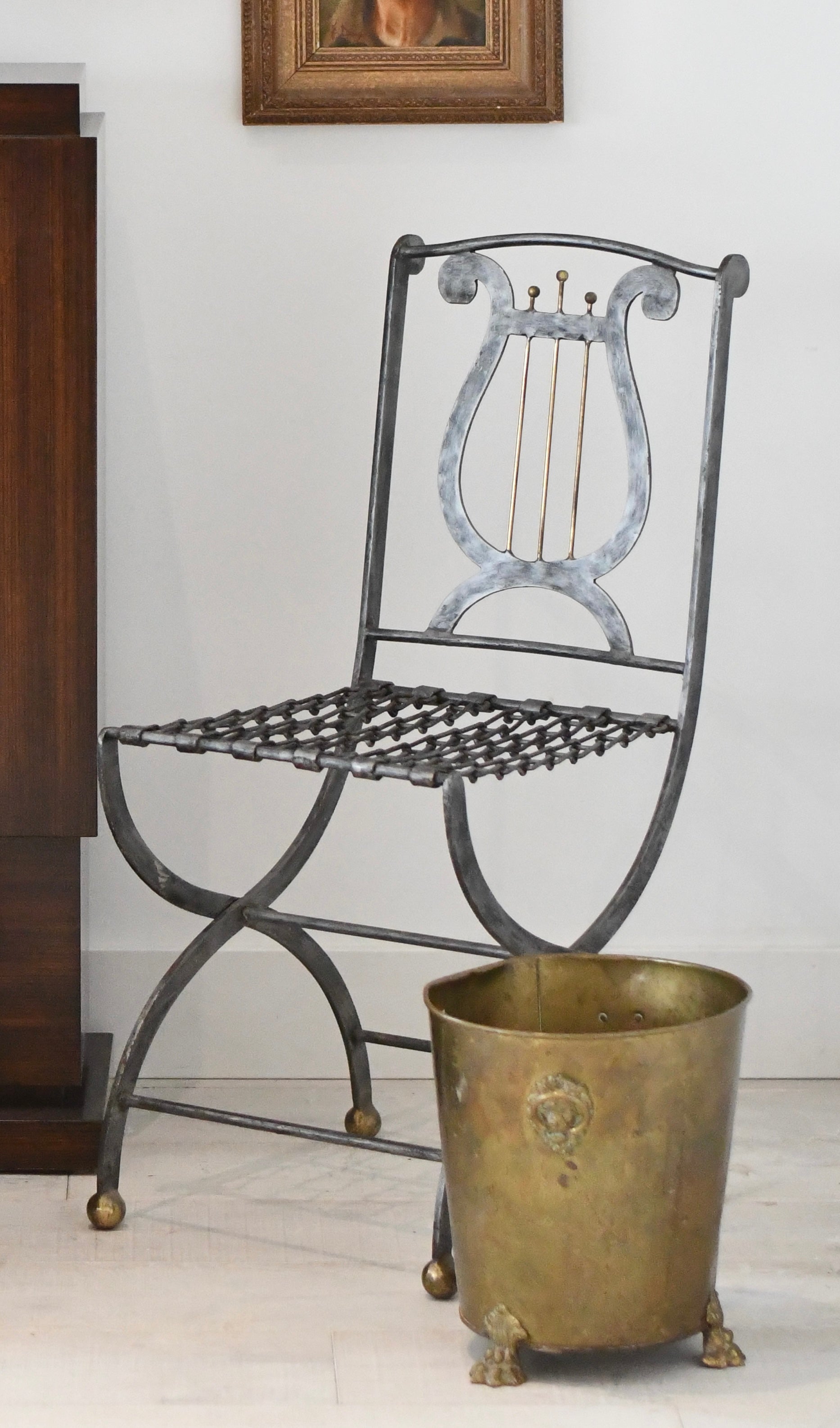 Vintage Maitland Smith Iron Lyre Back Folding Chairs