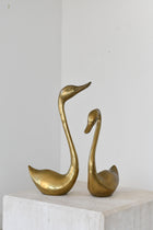 Pair of Vintage Brass Swans