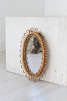 French Riviera Oval Curved Rattan Mirror with Chain, Italy 1960s