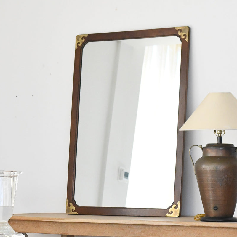 Wood Mirror With Brass Accents