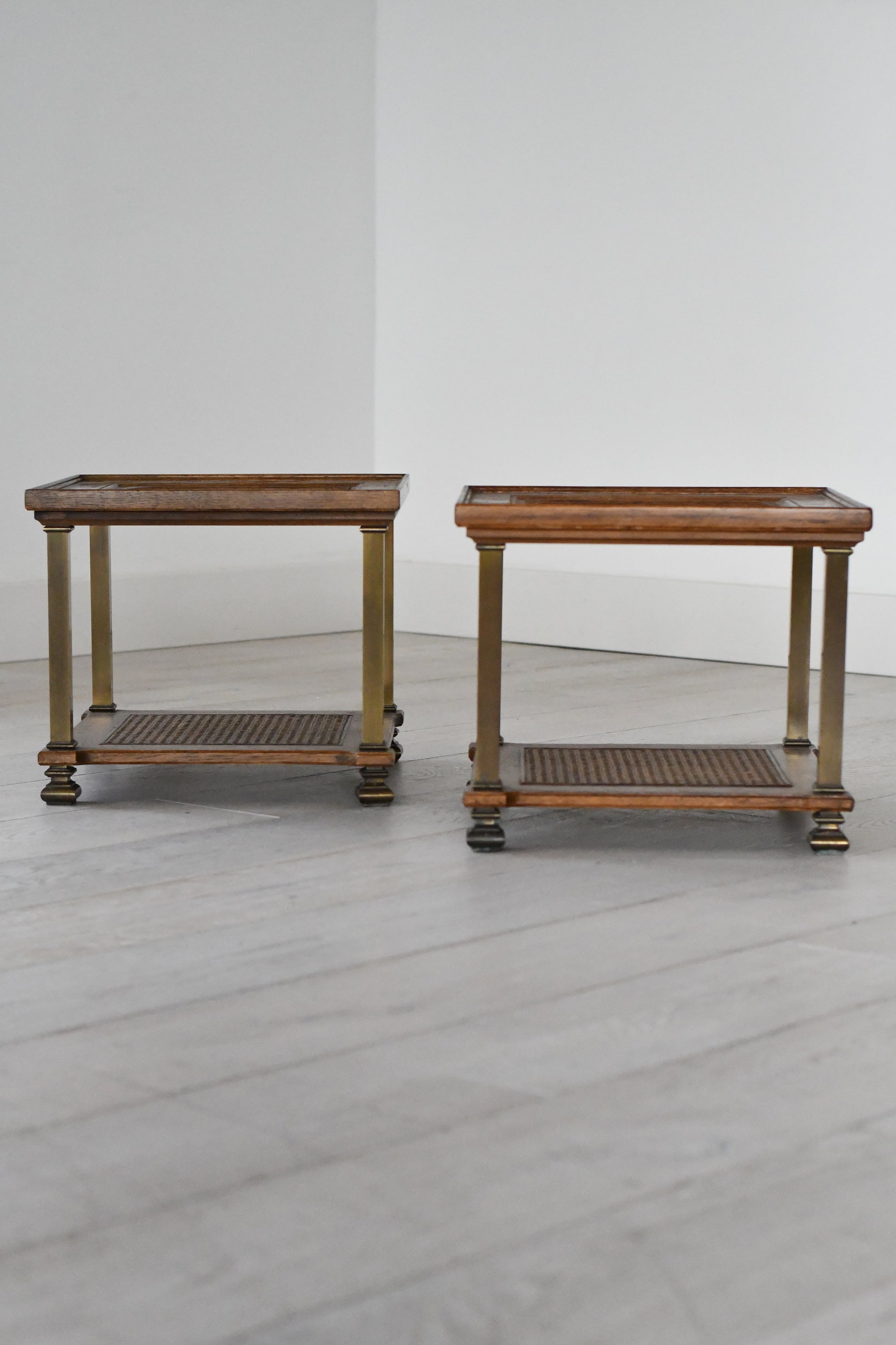 Pair of Mid-Century Cane & Brass Side Tables