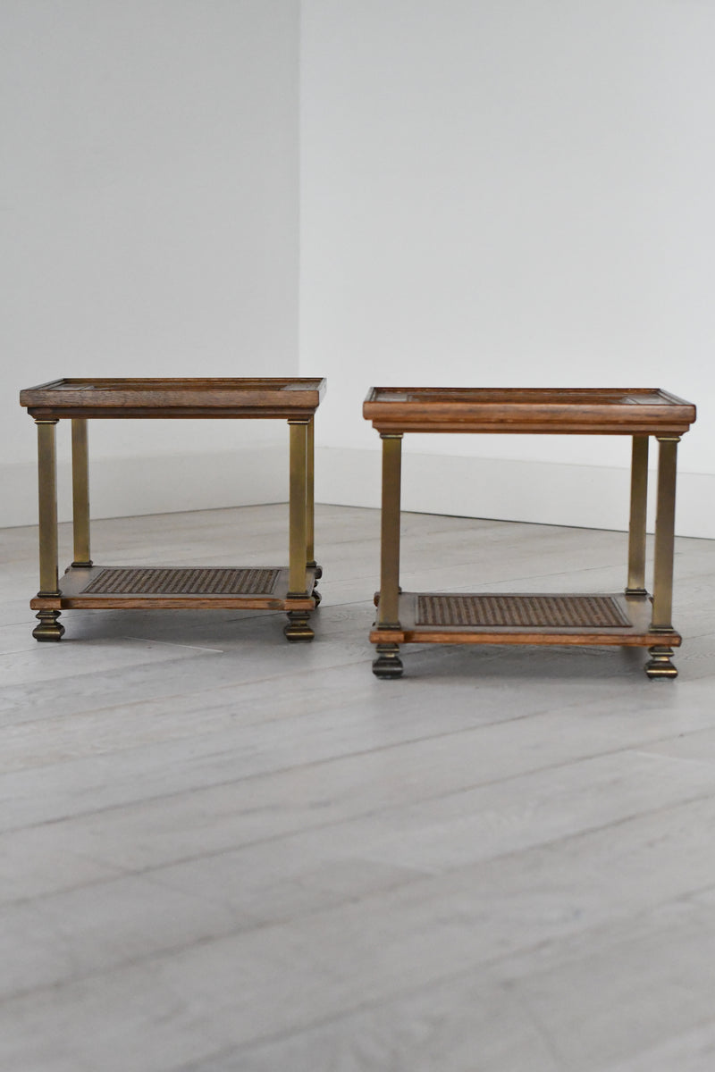 Pair of Mid-Century Cane & Brass Side Tables