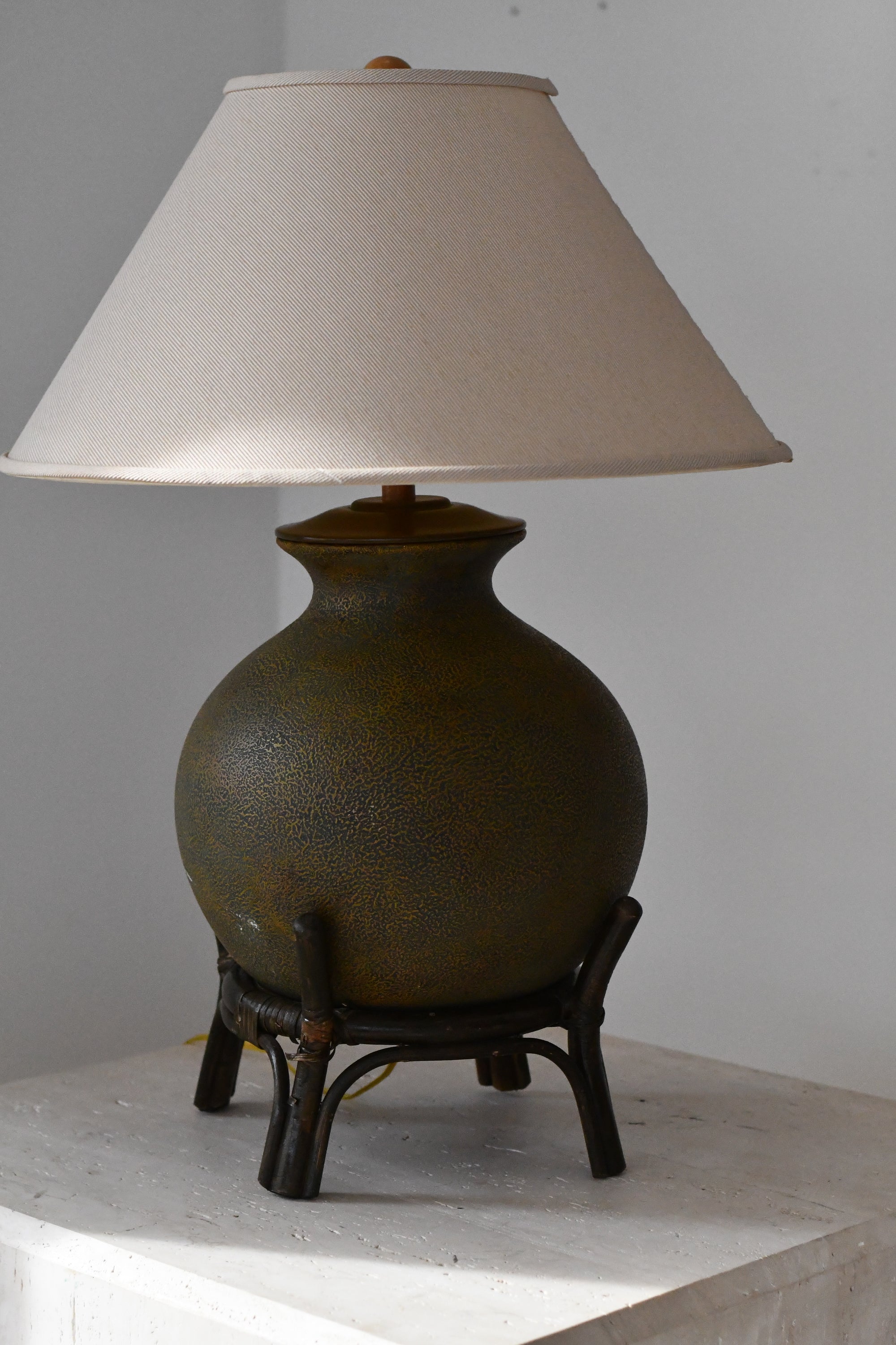 Textured Ceramic Lamp on Wood Stand