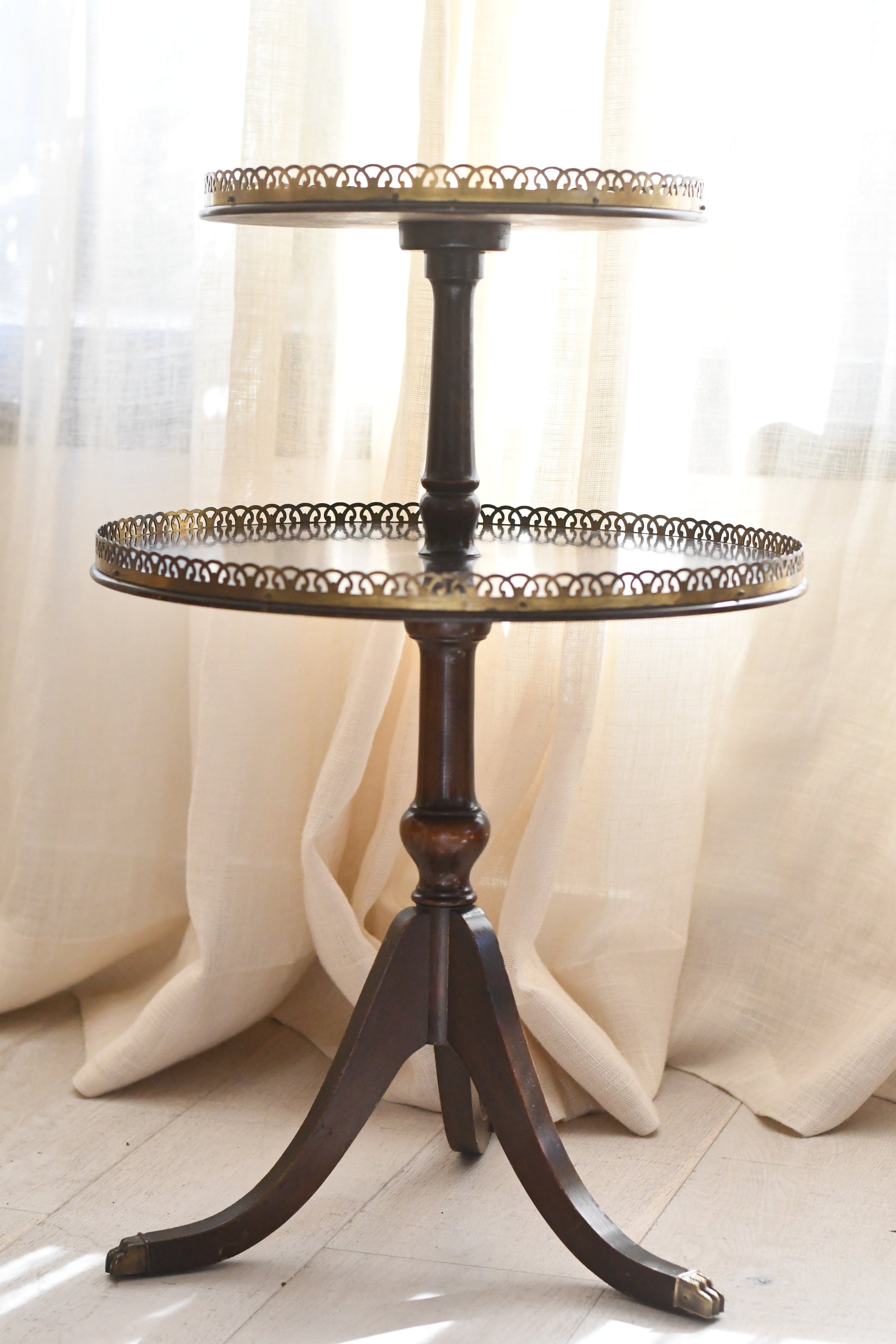 Two-Tier Mahogany Side Table with Brass Gallery