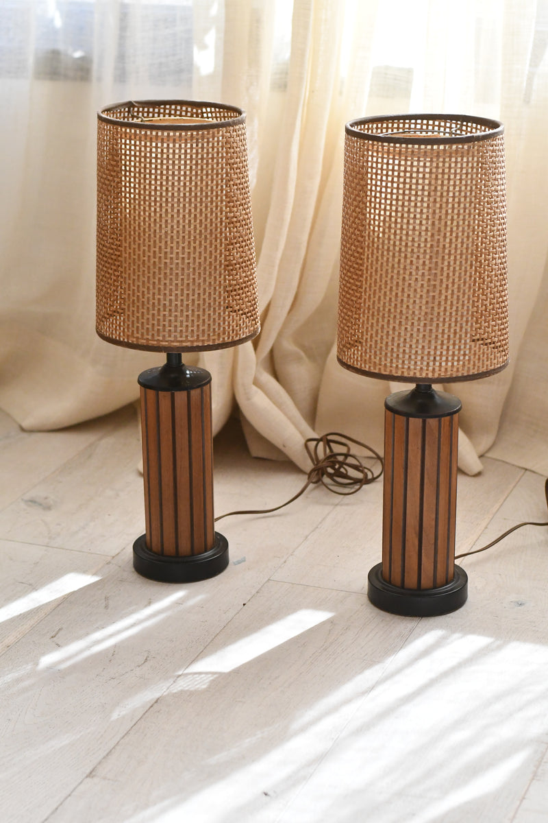 Pair of Mid-Century Cane Lamps