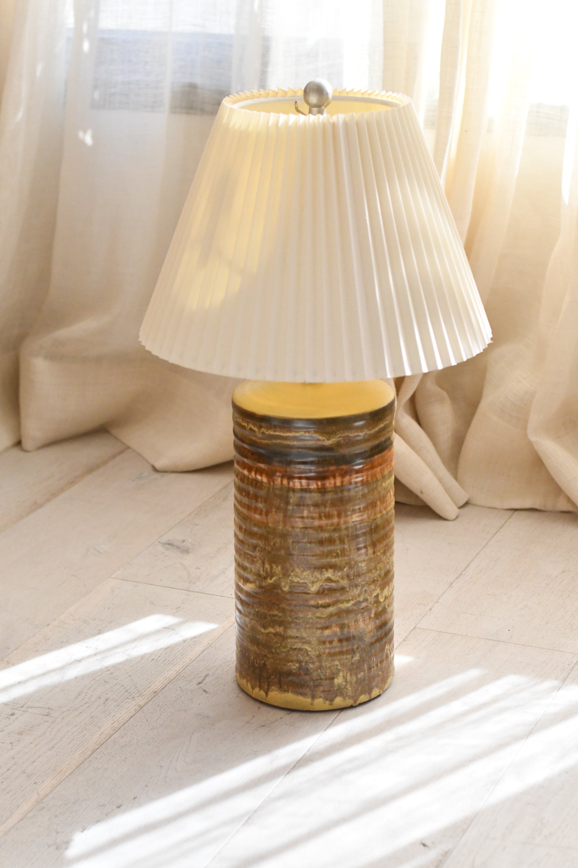 Mid-Century Ceramic Table Lamp with Pleated Shade
