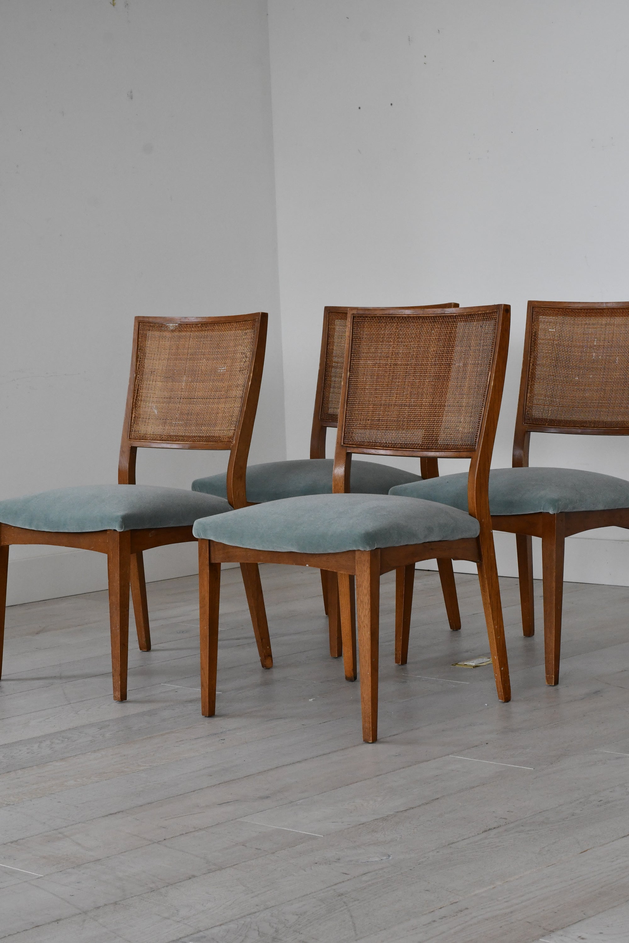 Set of Four Mid-Century Cane-Back Dining Chairs