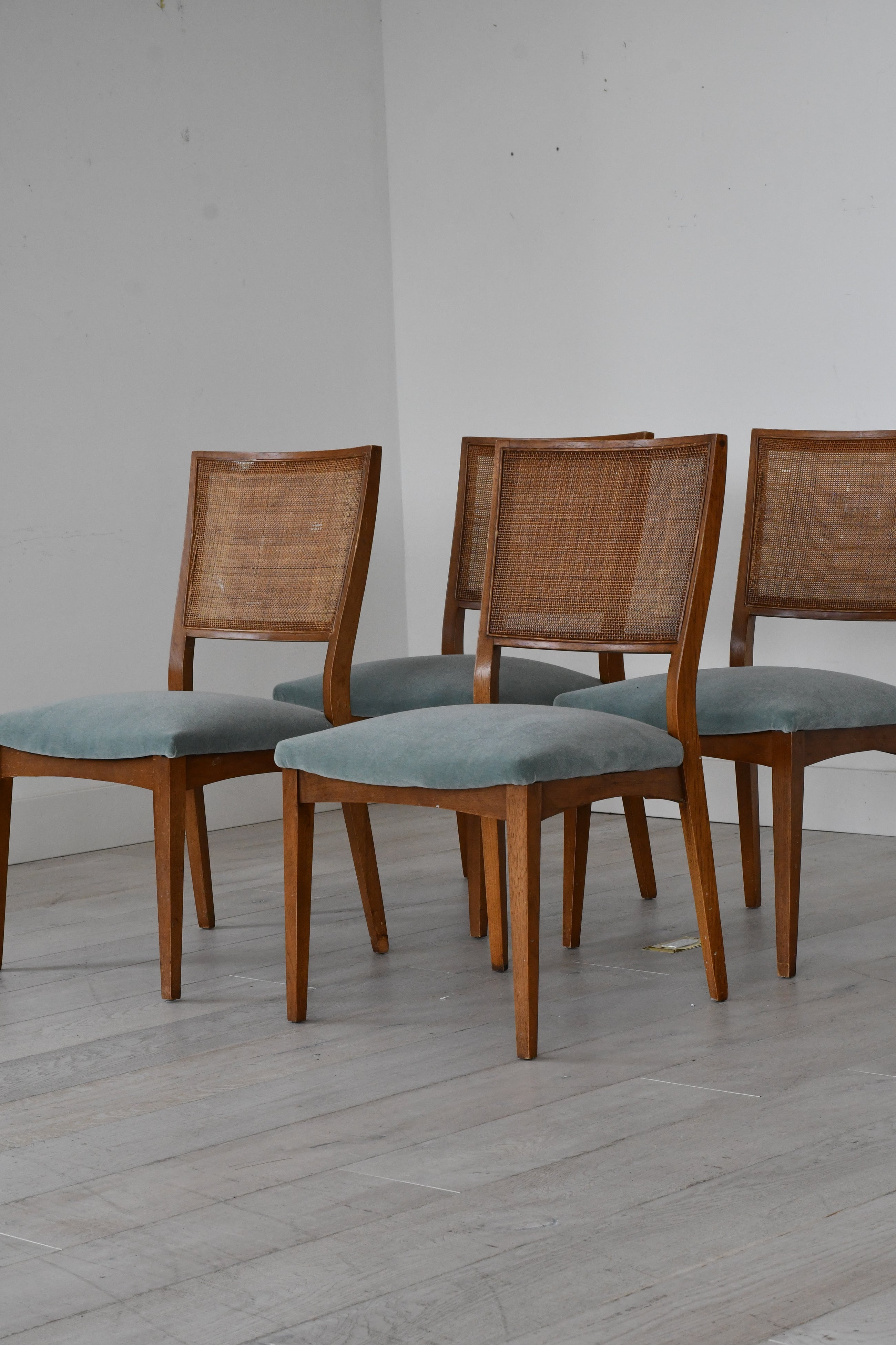 Set of Four Mid-Century Cane-Back Dining Chairs
