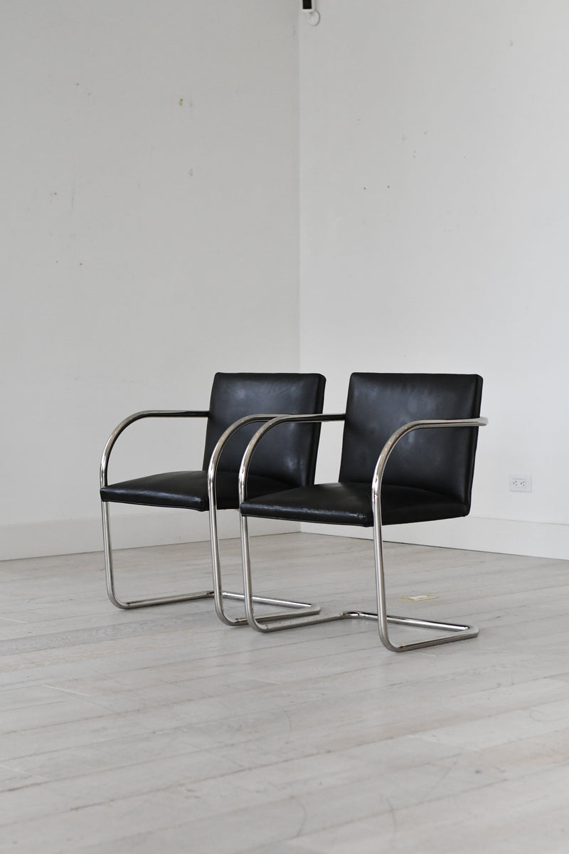 Knoll Brno Black Leather and Chrome Chairs, Set of 2