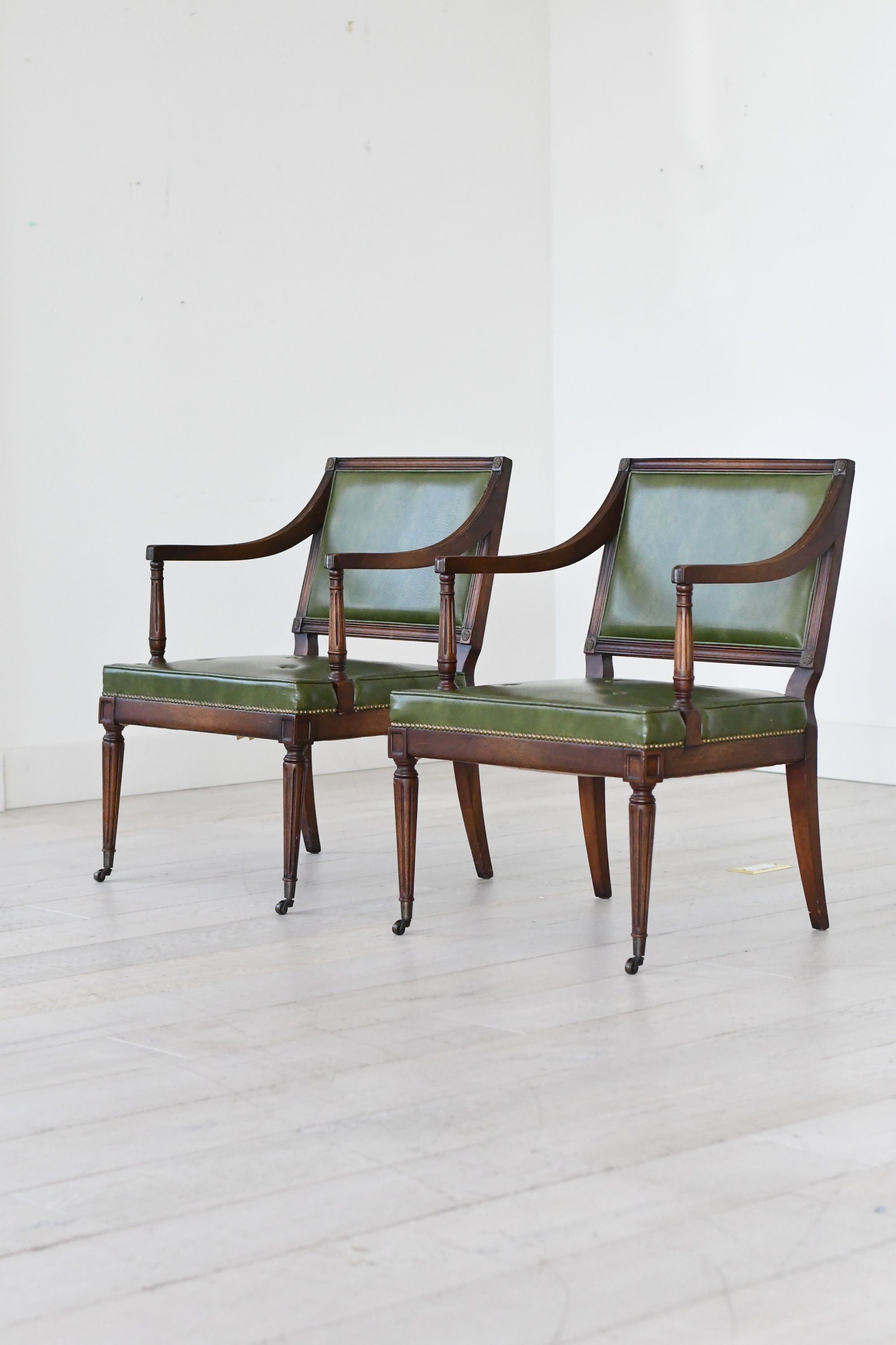 Pair of Vintage Green Leather Armchairs