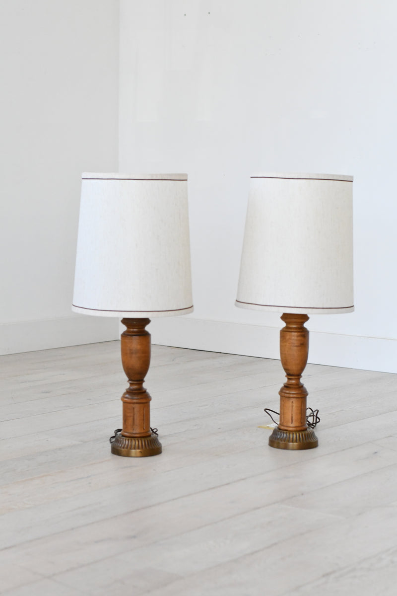Pair of Vintage Turned Wood Table Lamps
