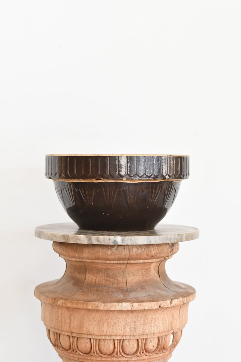 Antique Brown Glazed Stoneware Mixing Bowl