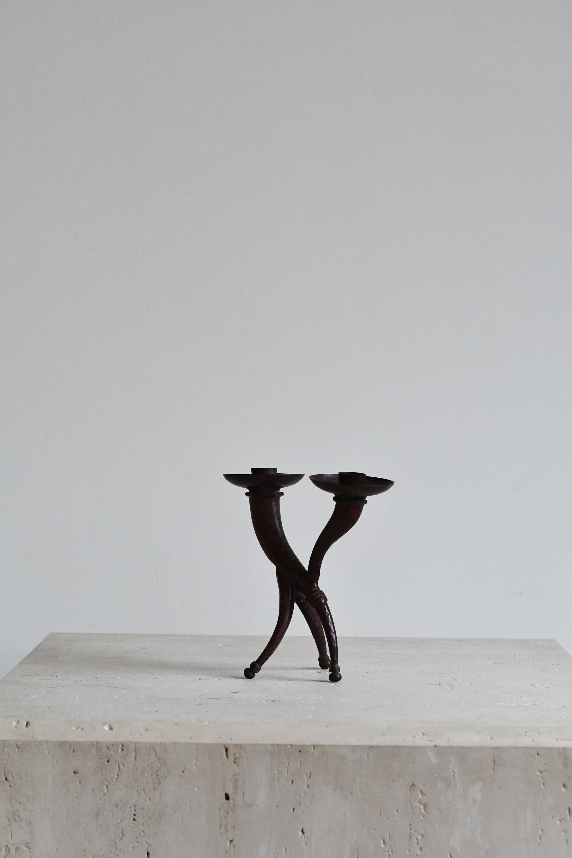 Brutalist Cast Iron Double Candlestick