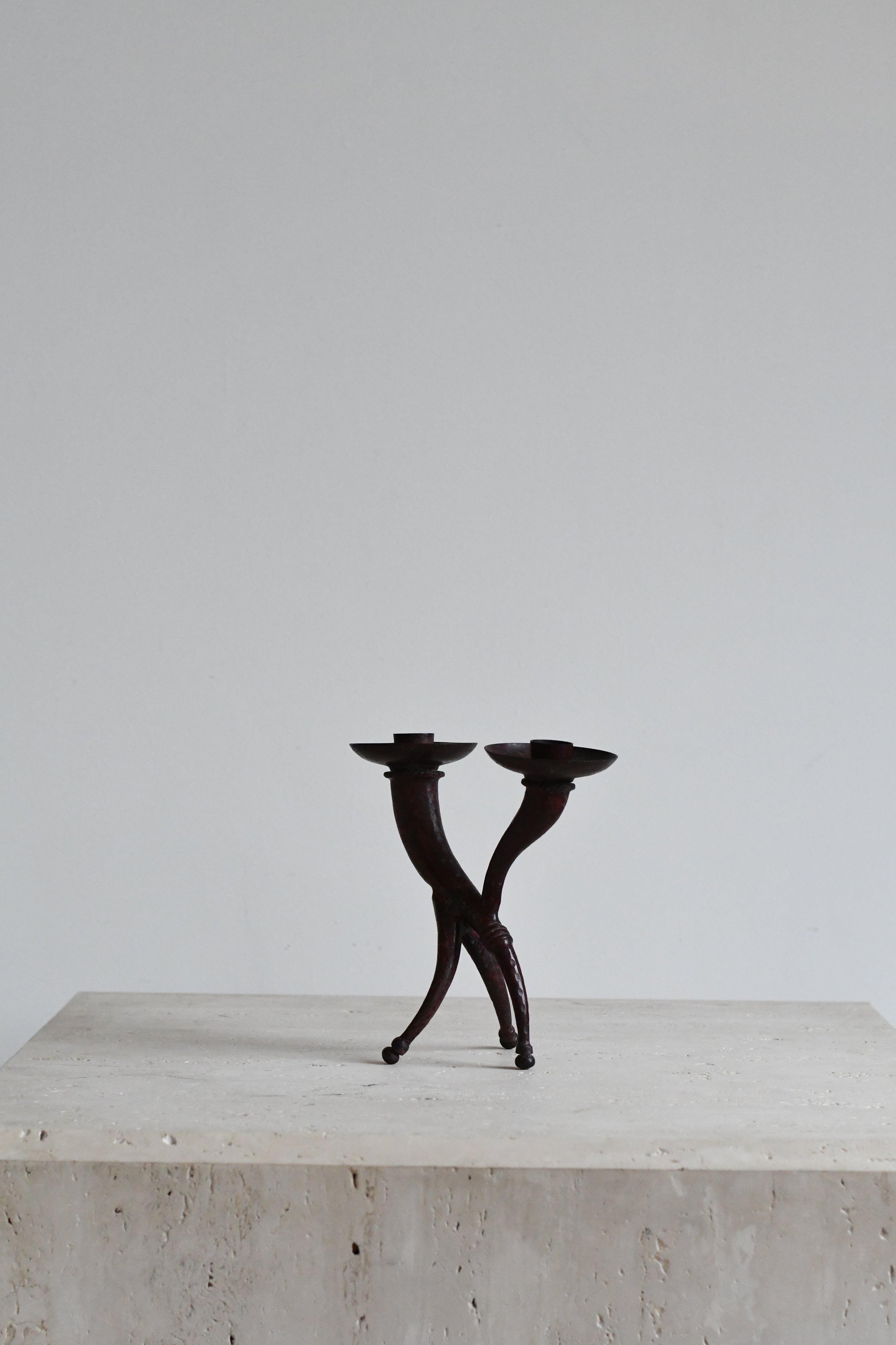 Brutalist Cast Iron Double Candlestick