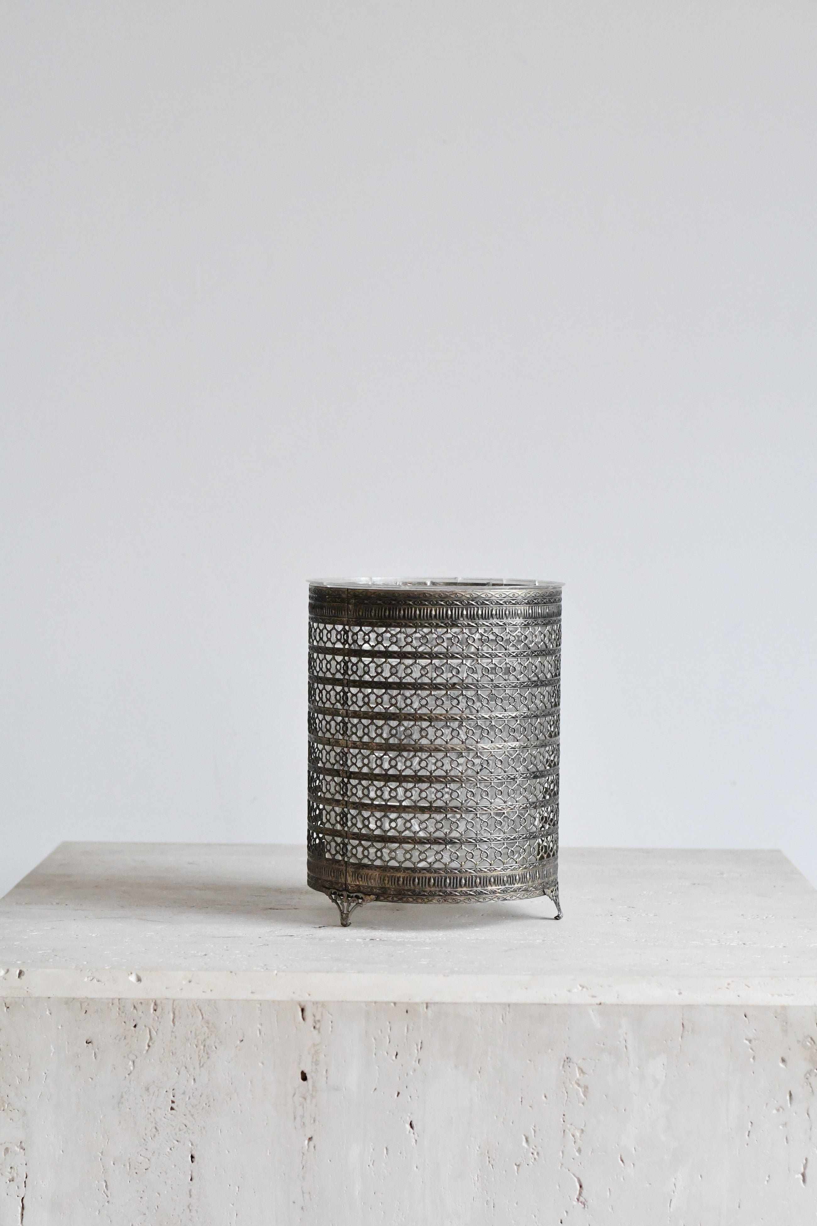 Hollywood Regency Filigree Waste Bin Cover - Silver Tone