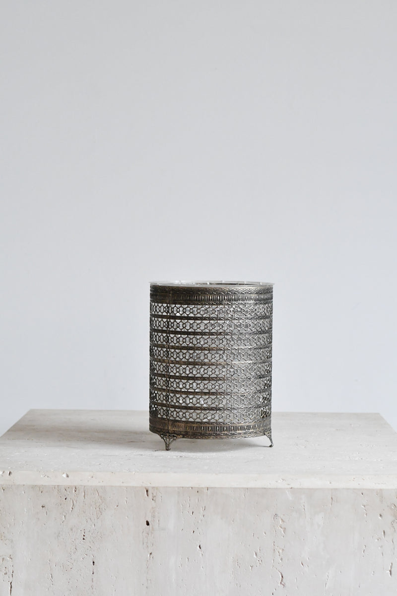 Hollywood Regency Filigree Waste Bin Cover - Silver Tone